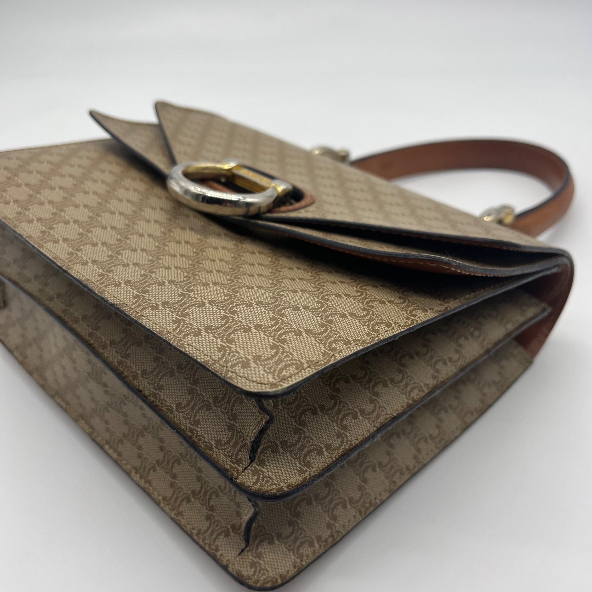Celine Beige And Brown Coated Canvas Double Flap Vintage Bag