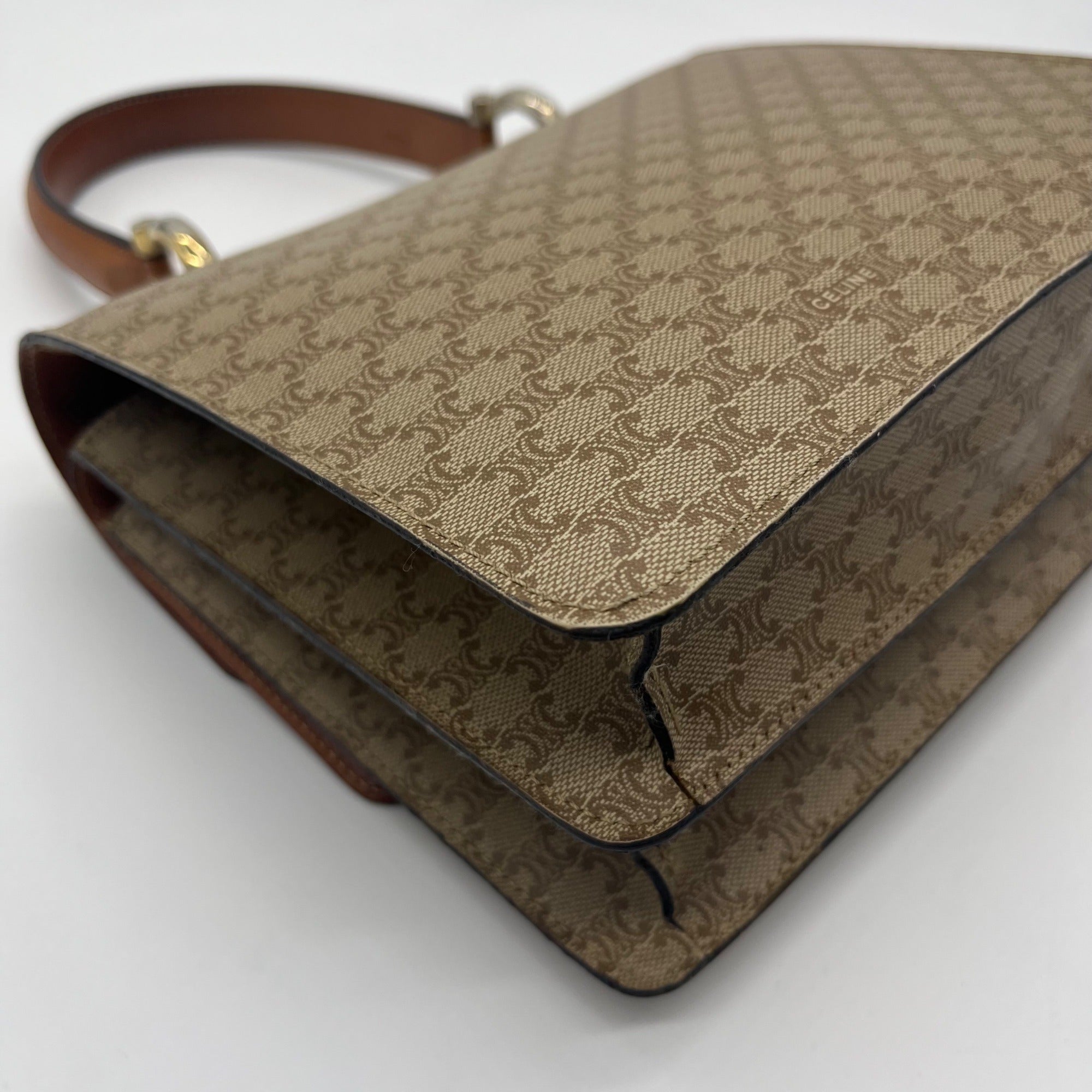 Celine Beige And Brown Coated Canvas Double Flap Vintage Bag