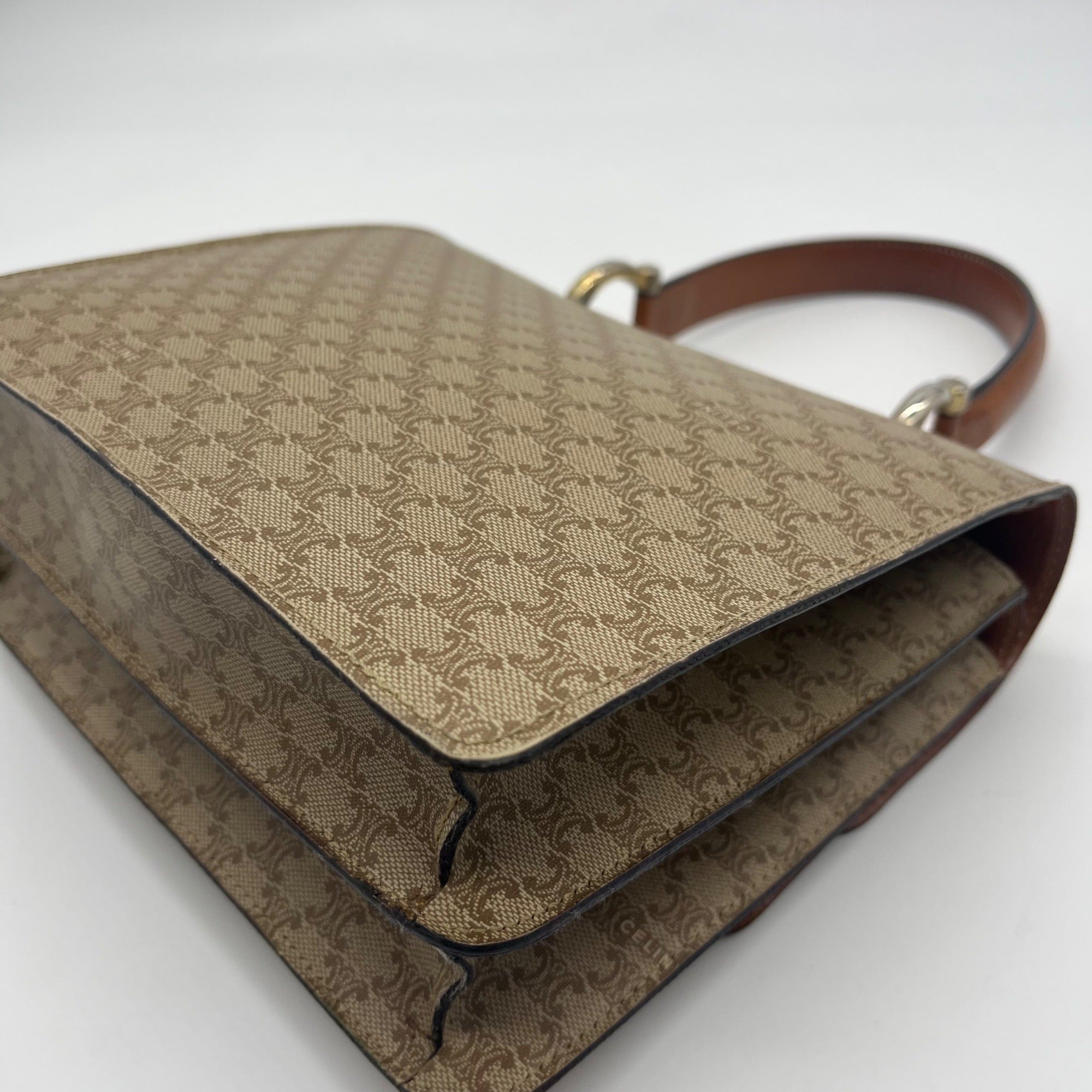 Celine Beige And Brown Coated Canvas Double Flap Vintage Bag