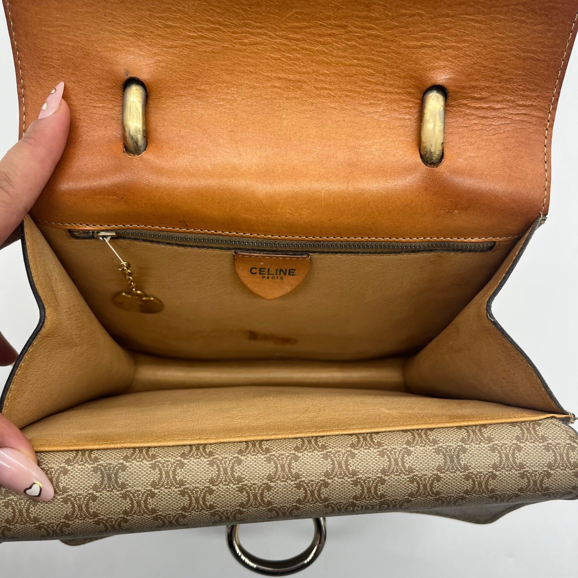 Celine Beige And Brown Coated Canvas Double Flap Vintage Bag