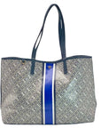 Tory Burch Gray & Blue Coated Canvas Gemini Link Tote Bag