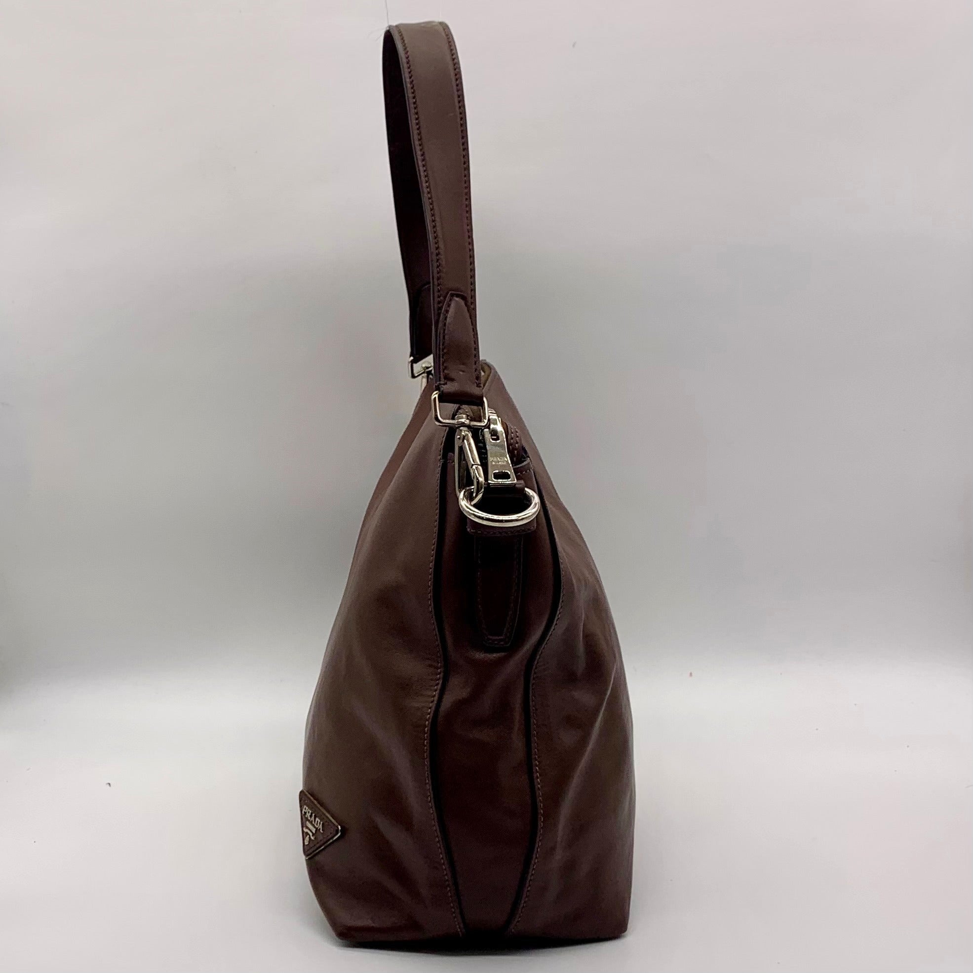 Prada Brown Cervo Leather Hobo Bag