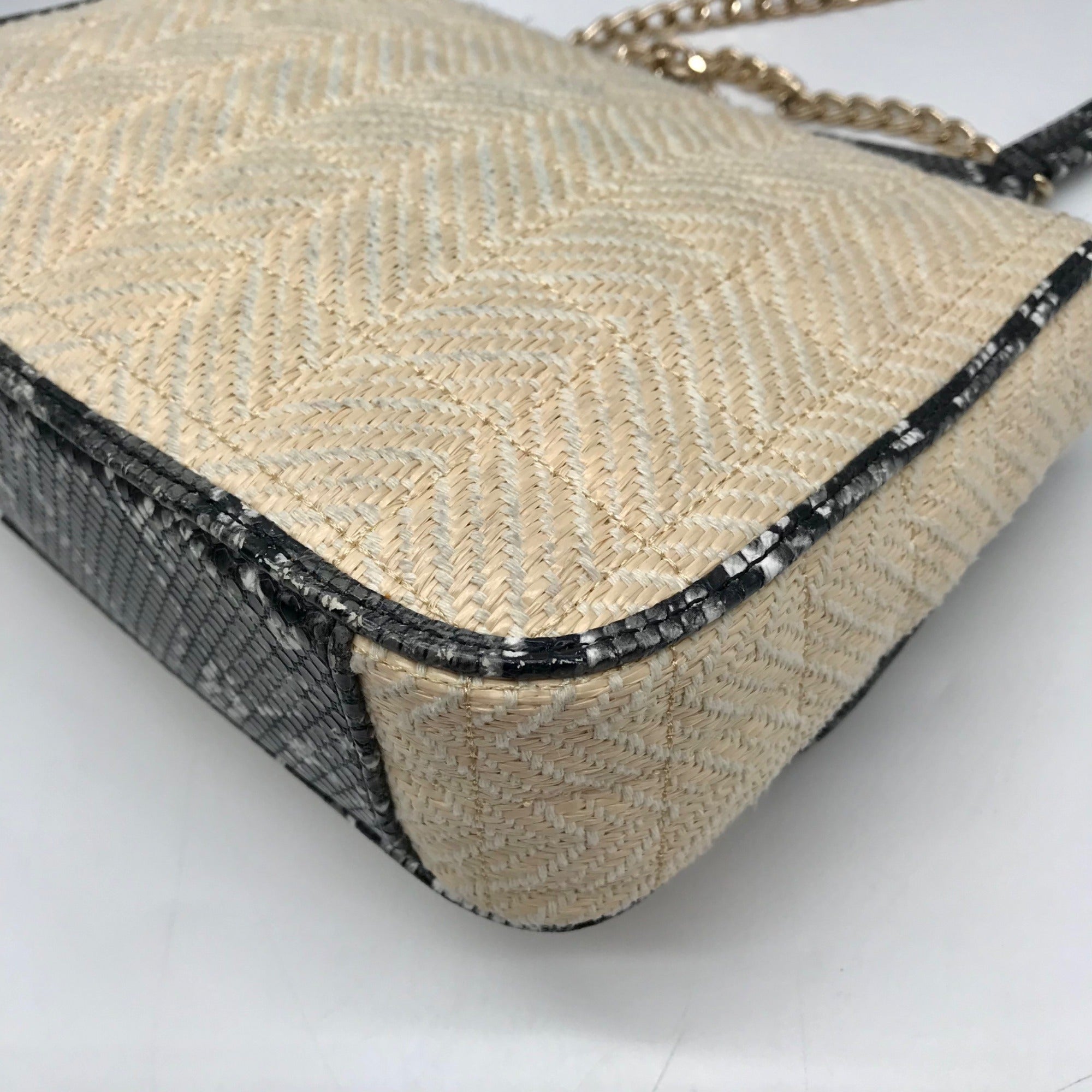 Love Moschino Beige Straw and Snake Pattern Crossbody Bag