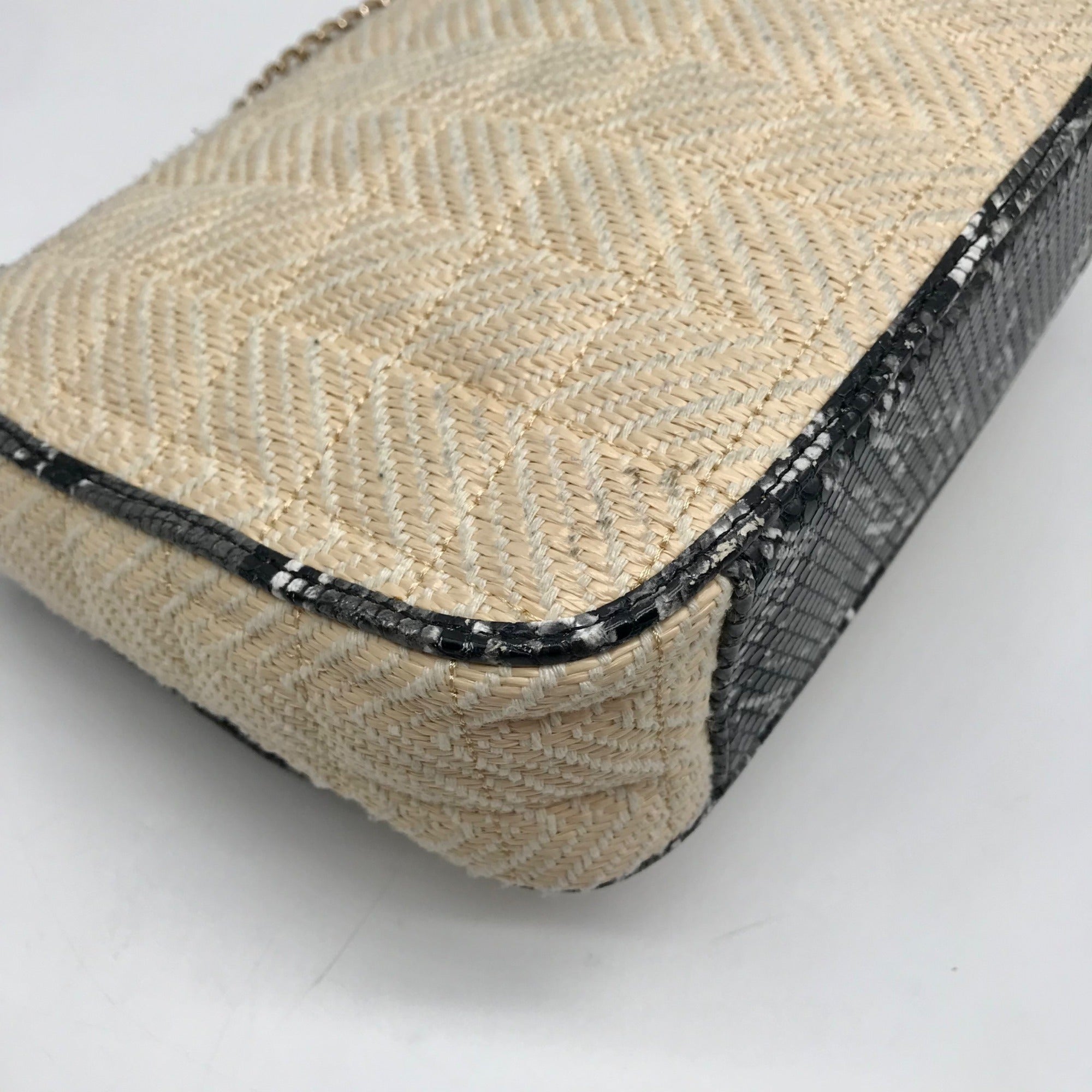 Love Moschino Beige Straw and Snake Pattern Crossbody Bag