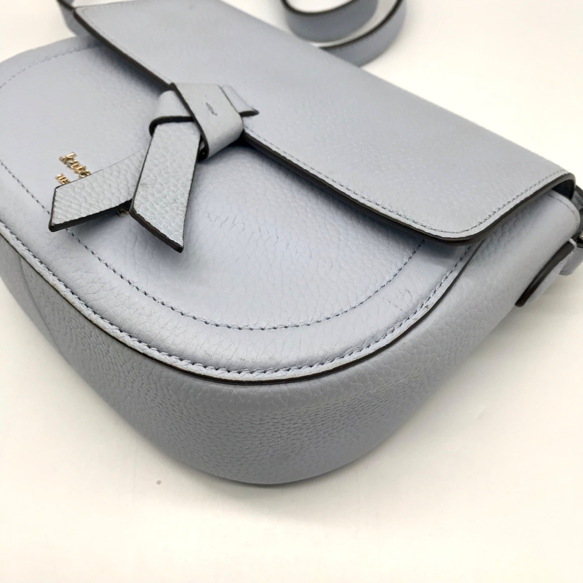 Kate Spade Blue Pebbled Leather Medium Knott Saddle Crossbody Bag