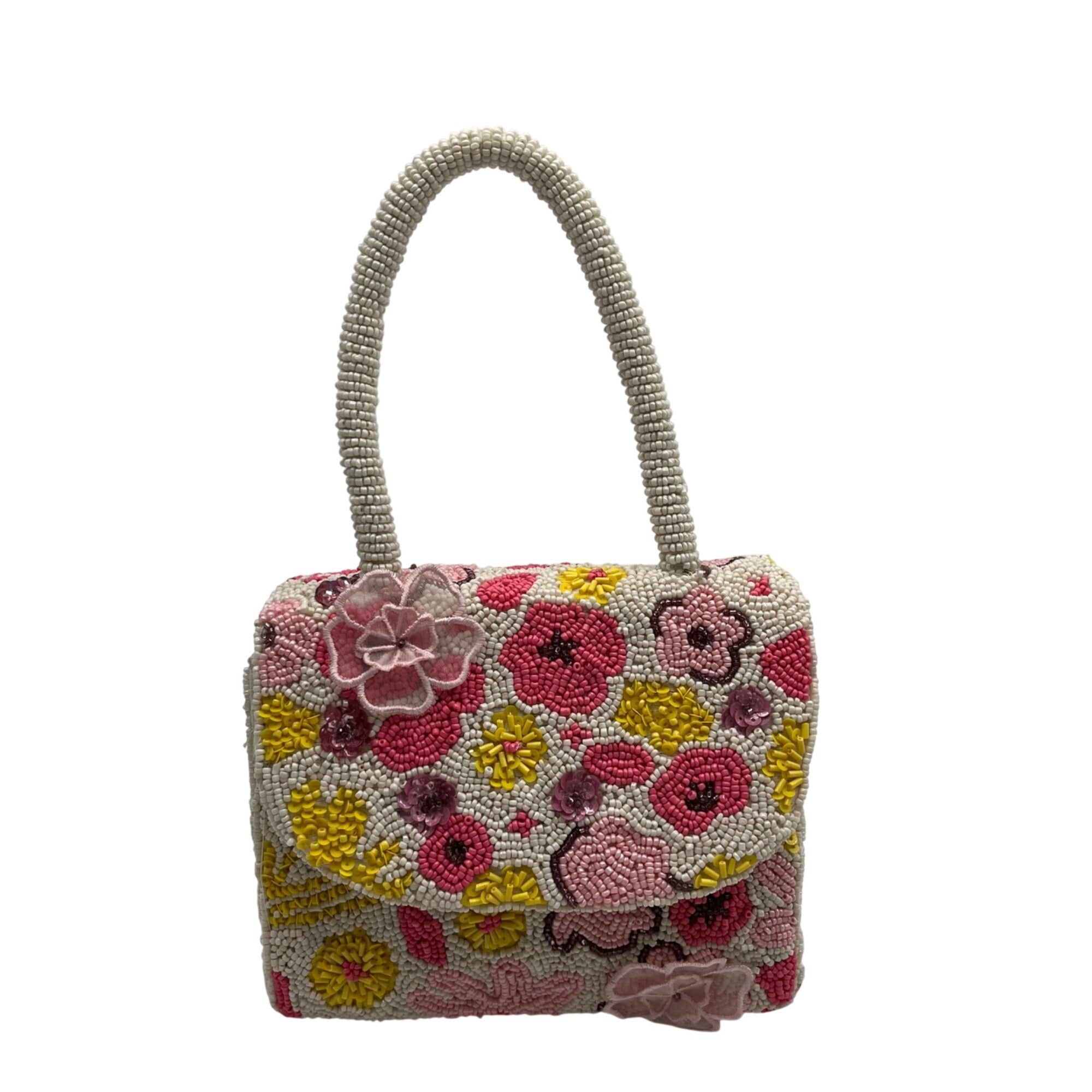 Mar Y Sol Cream Beaded Baguette Shoulder Bag