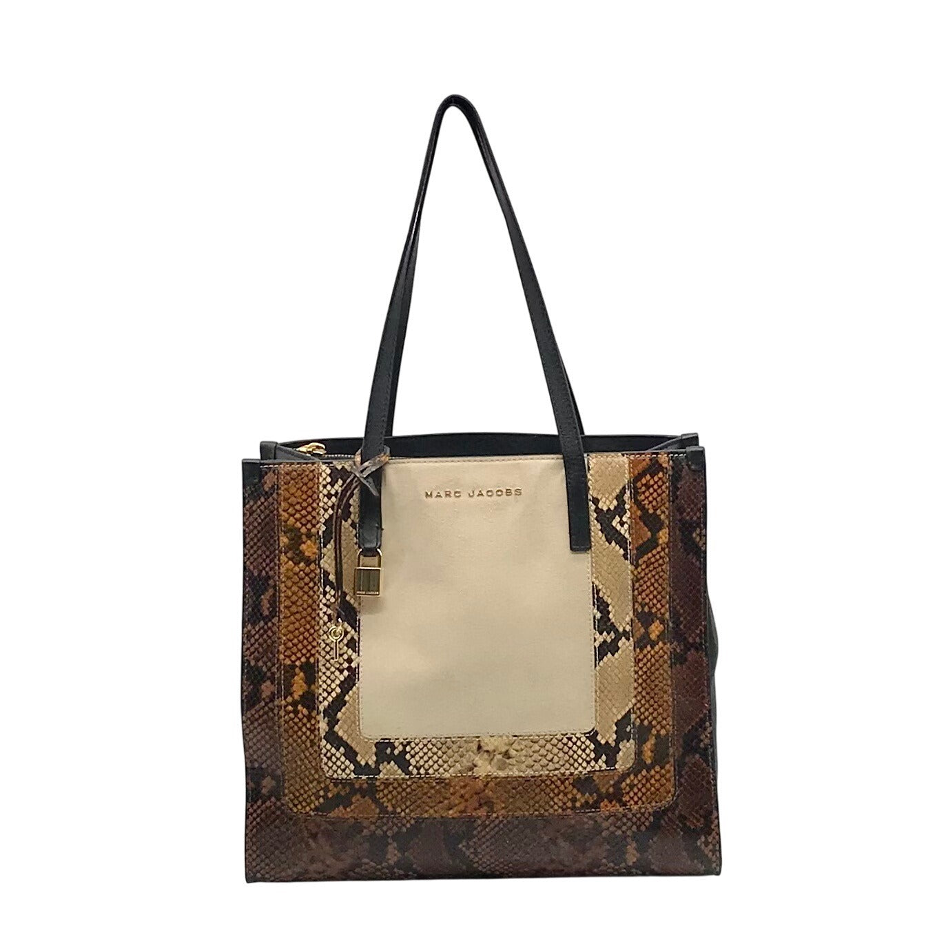 Marc Jacobs Black Snake Embossed Leather Grind Shopper Tote Bag 