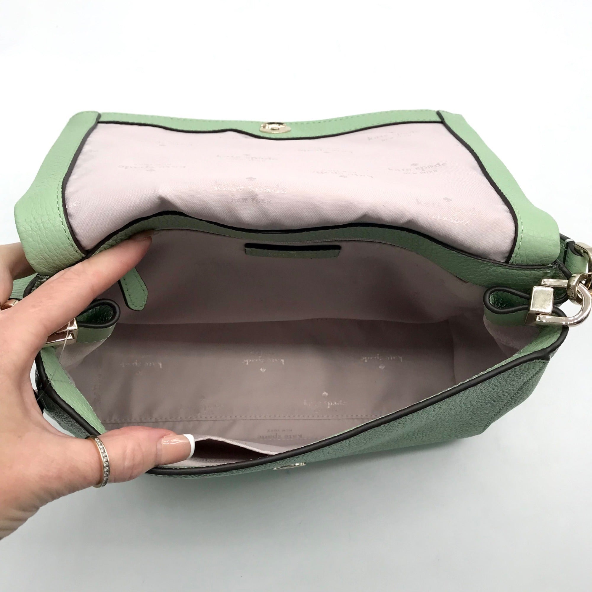 Kate Spade Mint Green Pebbled Leather Leila Medium Flap Satchel Bag