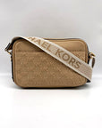 Michael Kors Camel Monogram Canvas Cotton Maeve Large Pocket Crossbody Bag - NWT