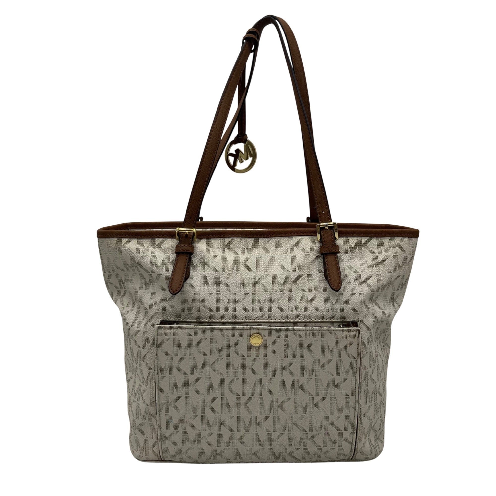 Michael Kors Beige Medium Jet Set Logo Pocket Tote Bag