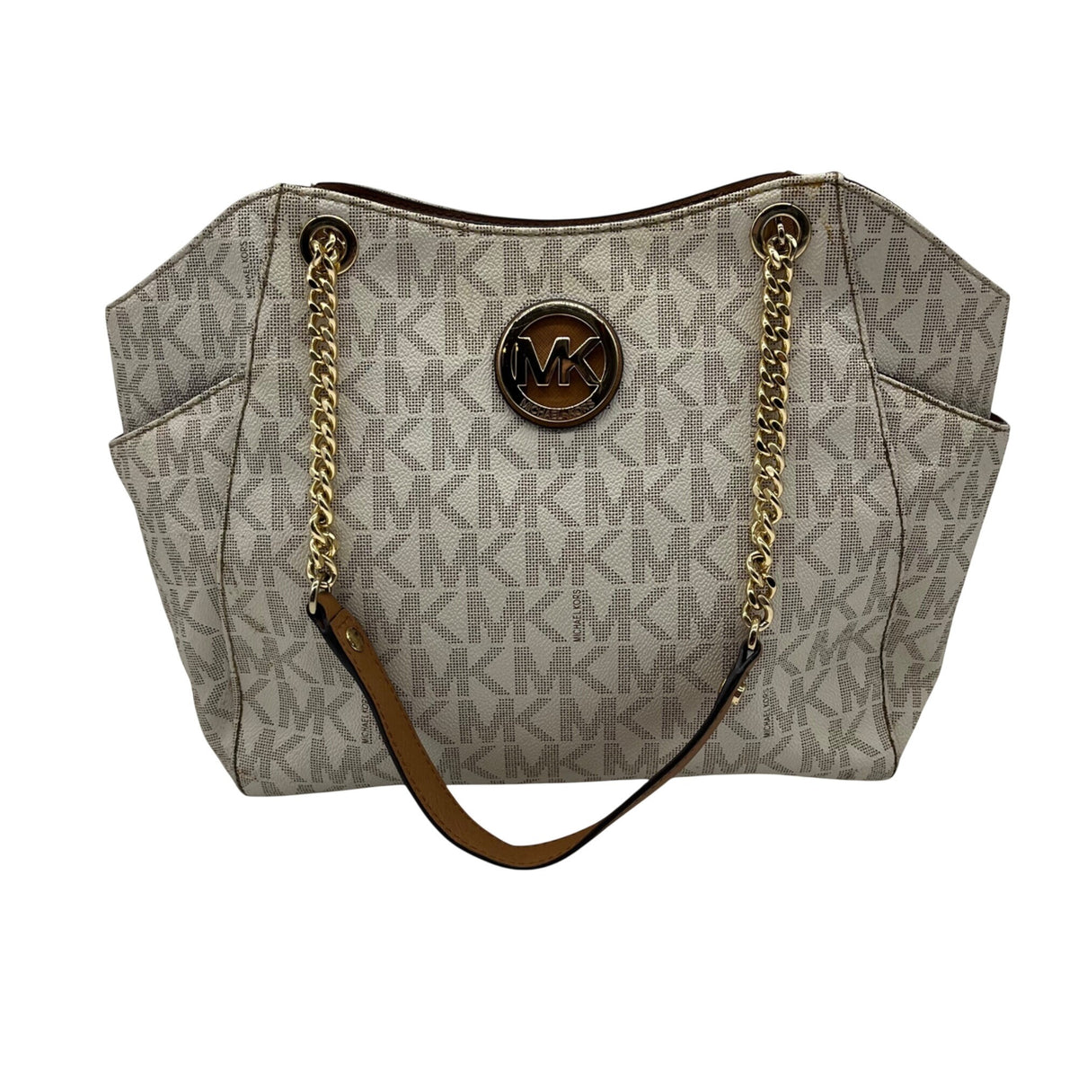 Michael Kors Beige Signature Logo-Print Shoulder Bag