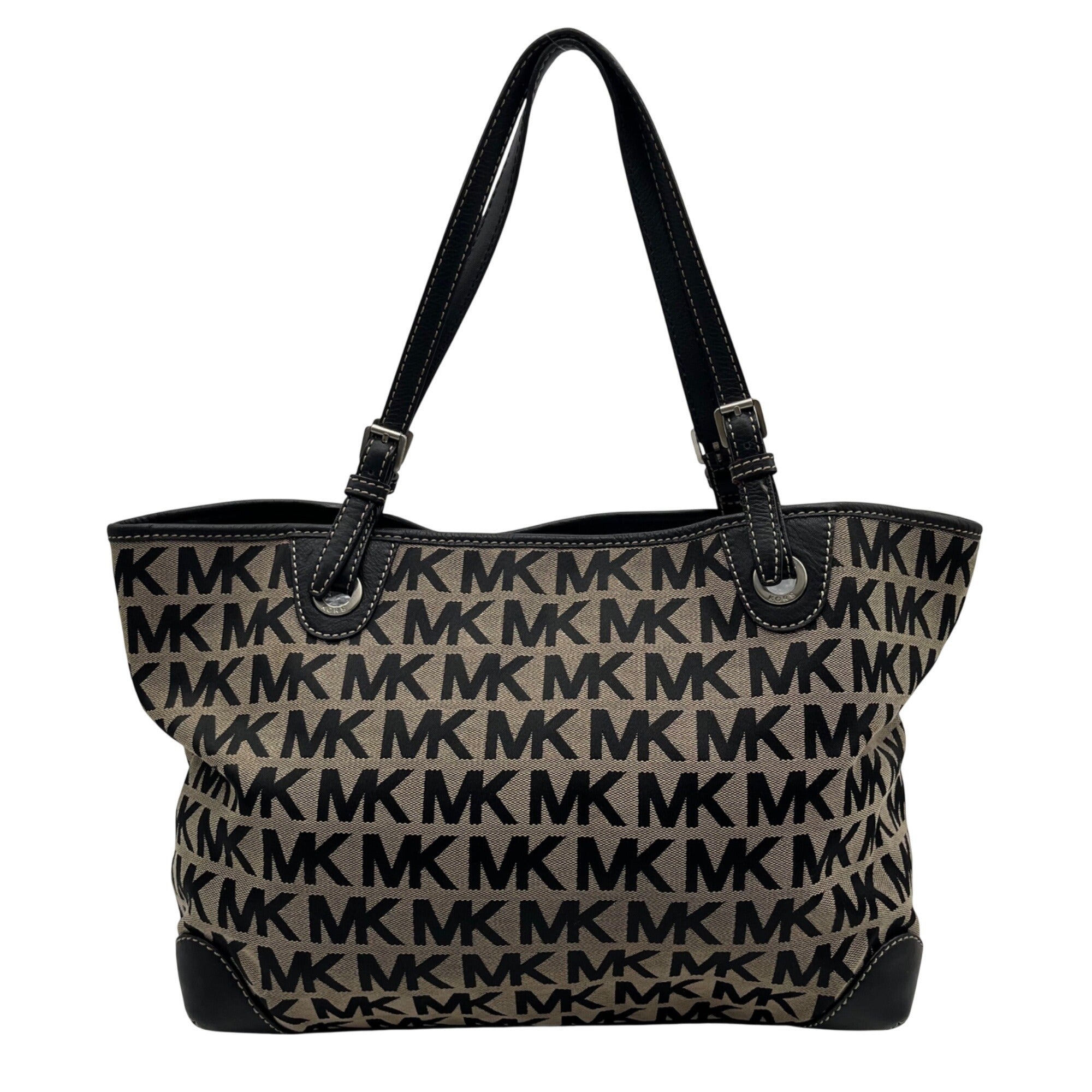 Michael Kors Black &amp; Beige Canvas Jet Set Tote Bag