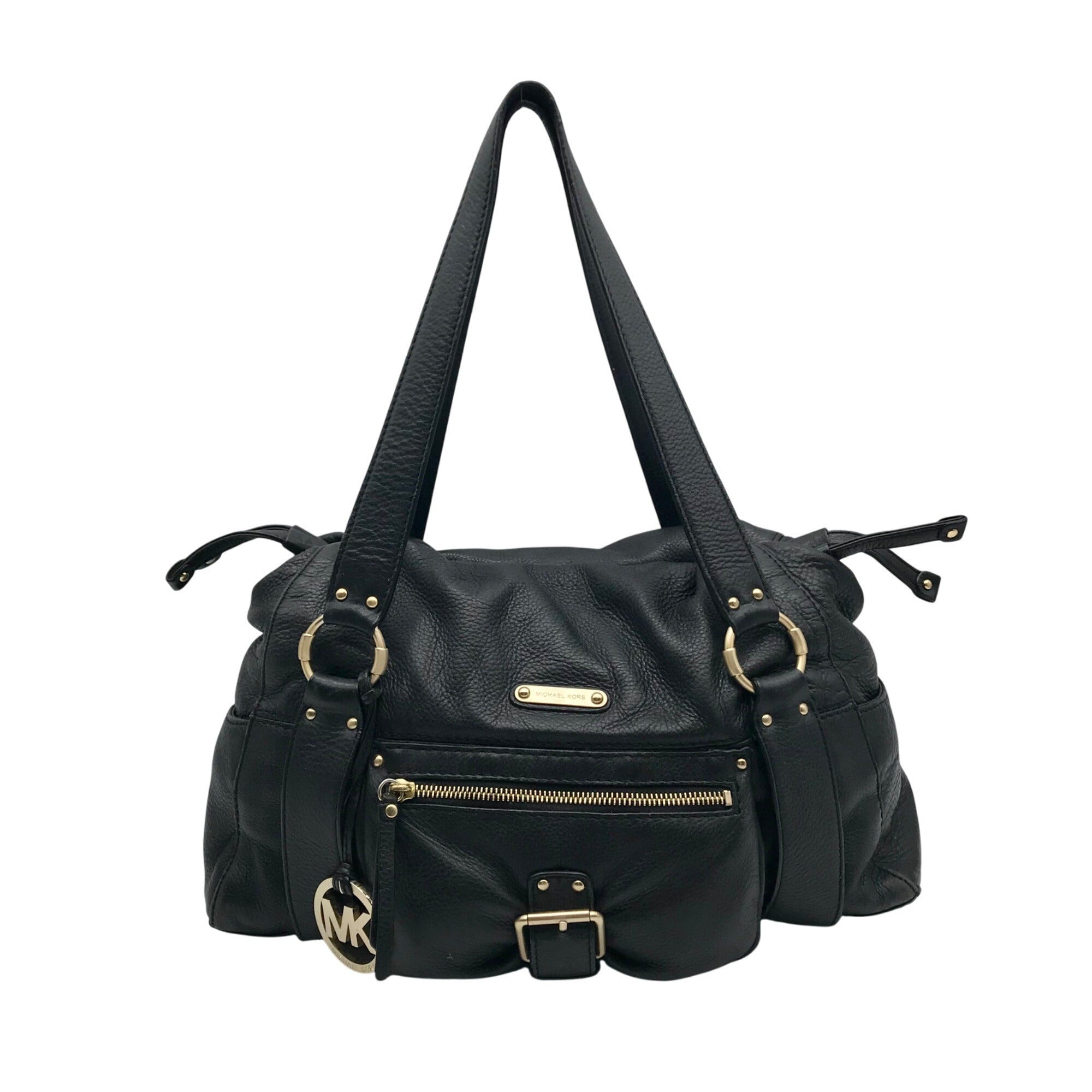 Michael Kors Black Leather Gold Accent Shoulder Bag