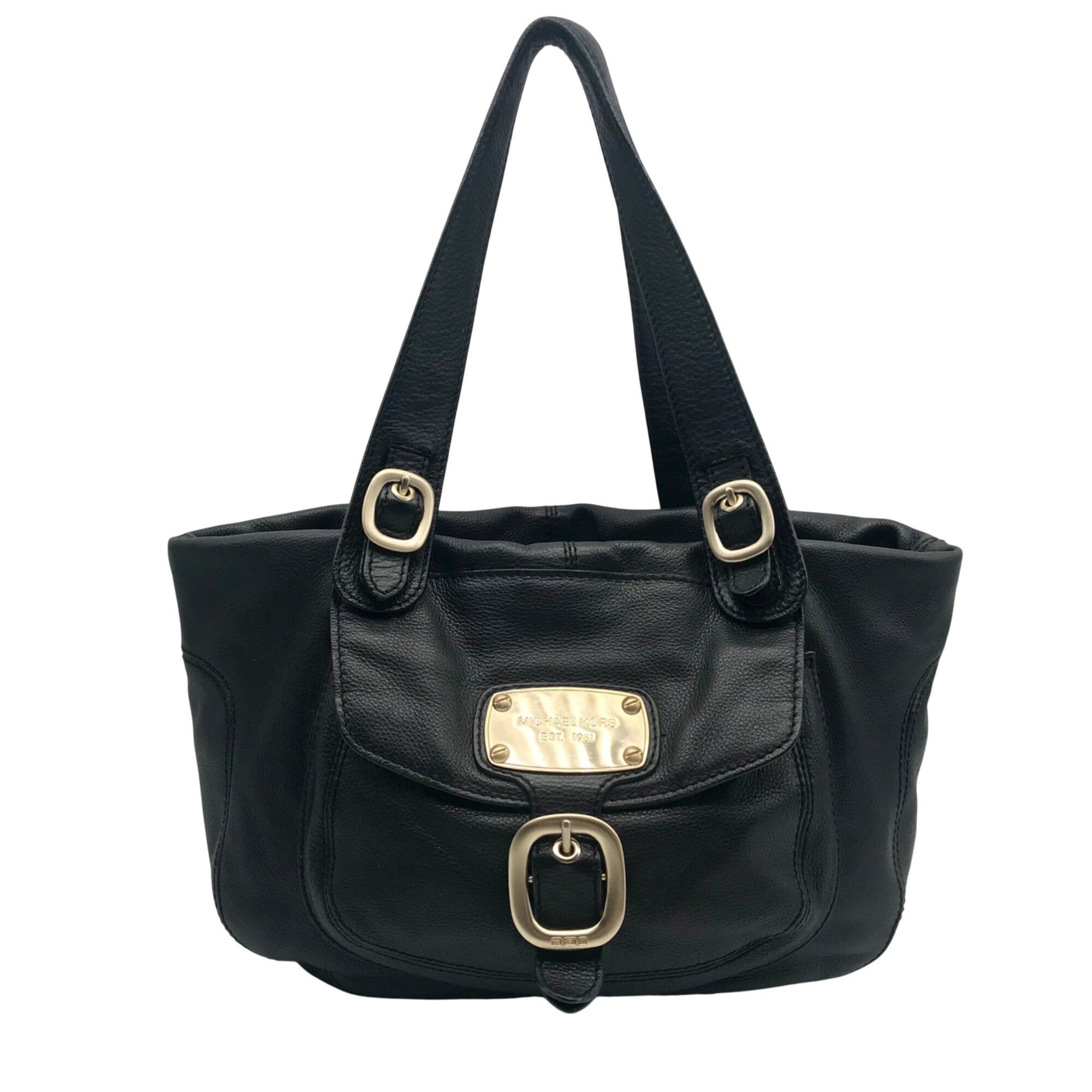 Michael Kors Black Pebbled Leather Hudson Downtown Tote Bag