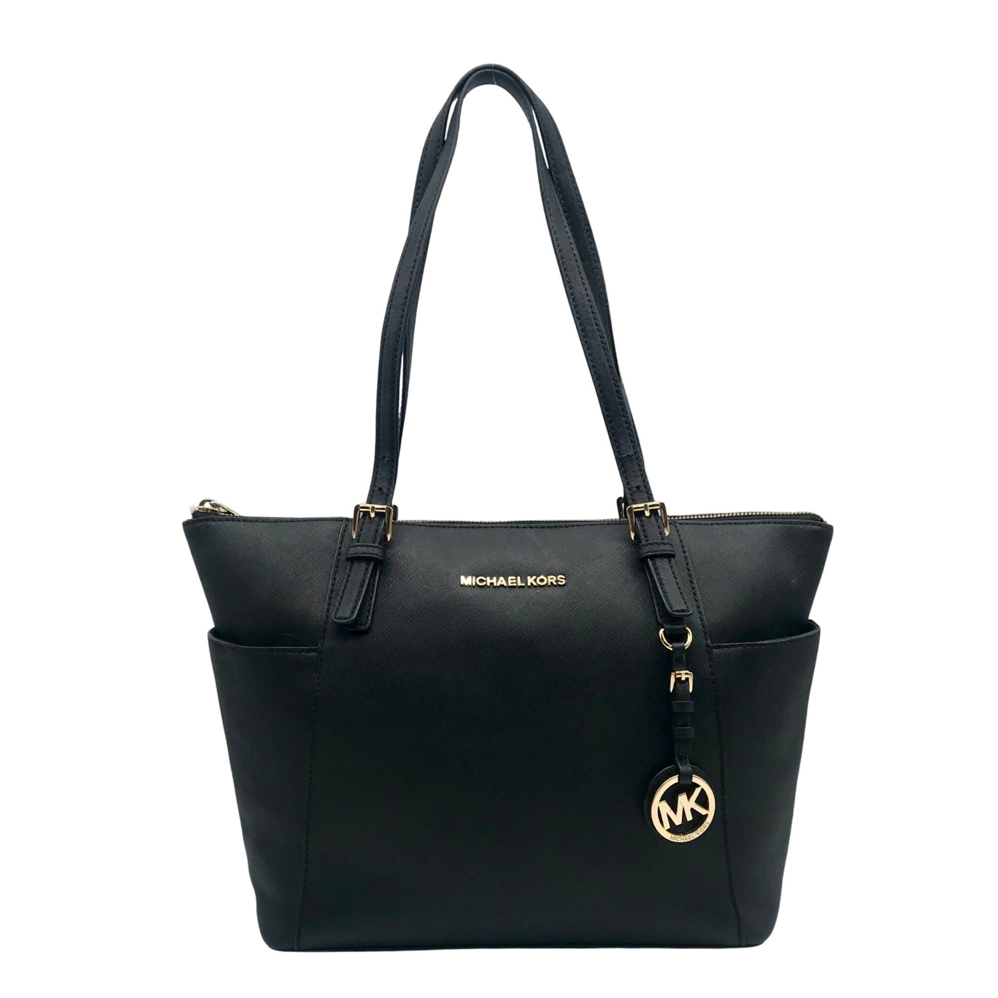 Michael Kors Black Saffiano Leather Charlotte Top-Zip Tote Bag