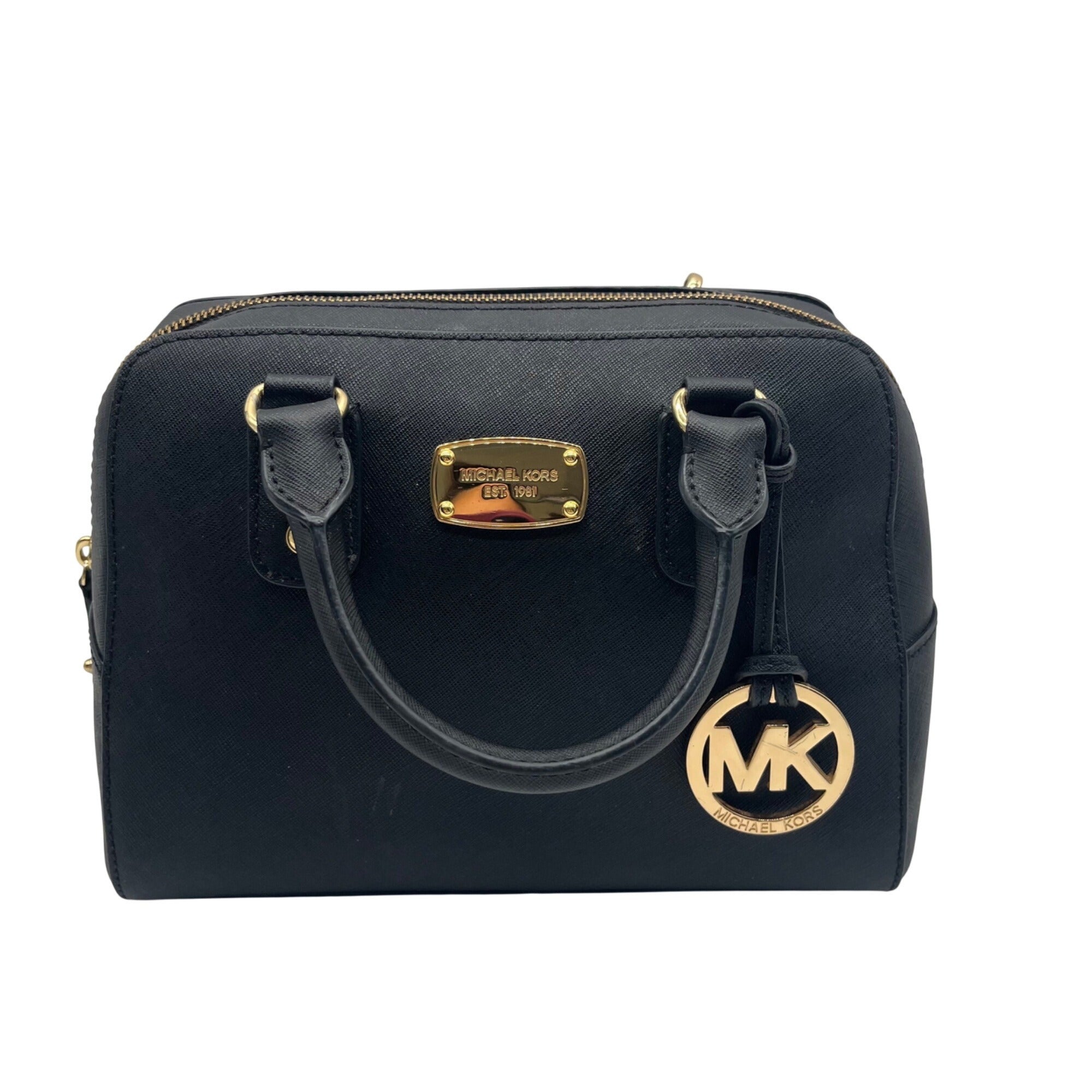 Michael Kors Black Saffiano Leather Dome Satchel Bag
