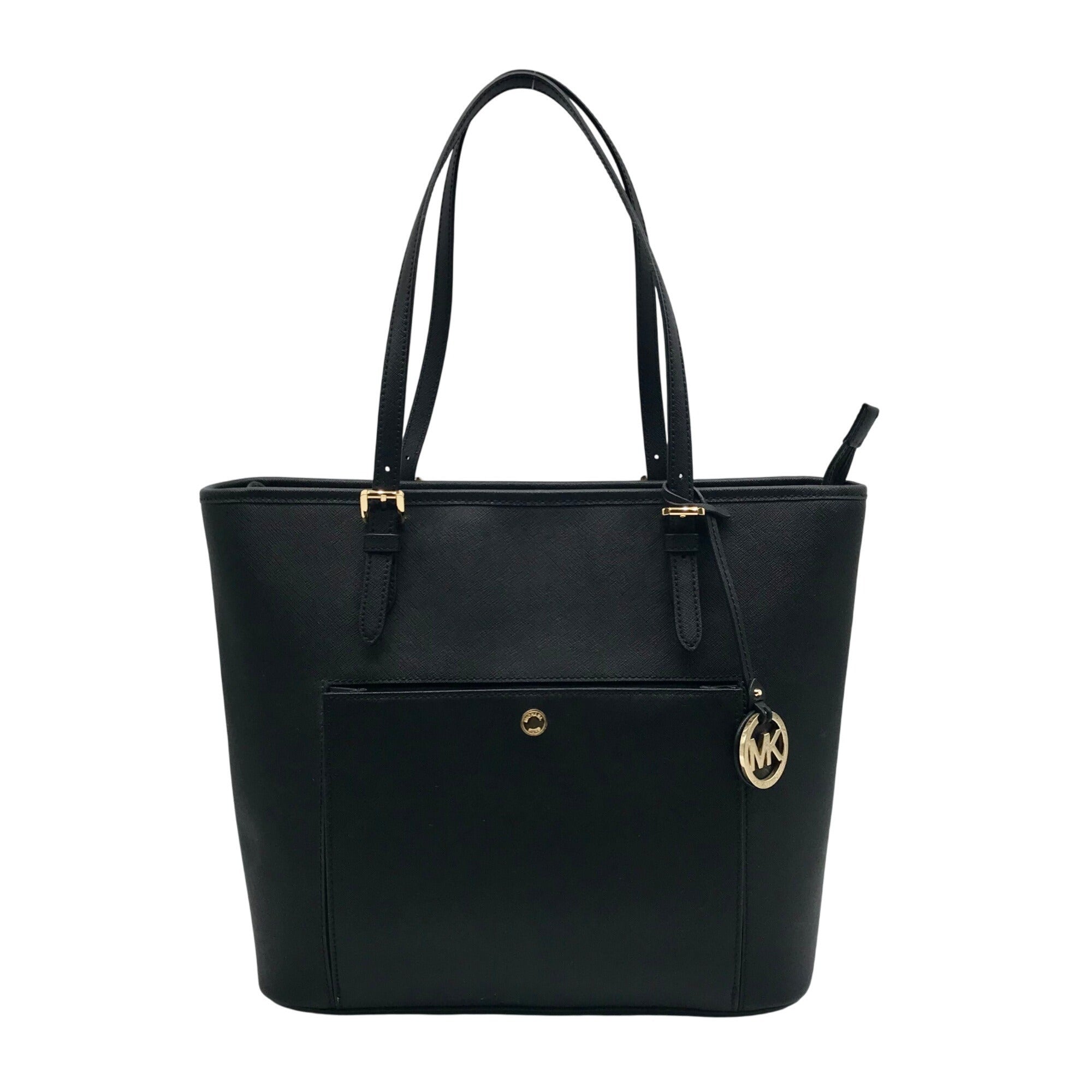Michael Kors Black Saffiano Leather Large Jet Set Snap Pocket Tote Bag  