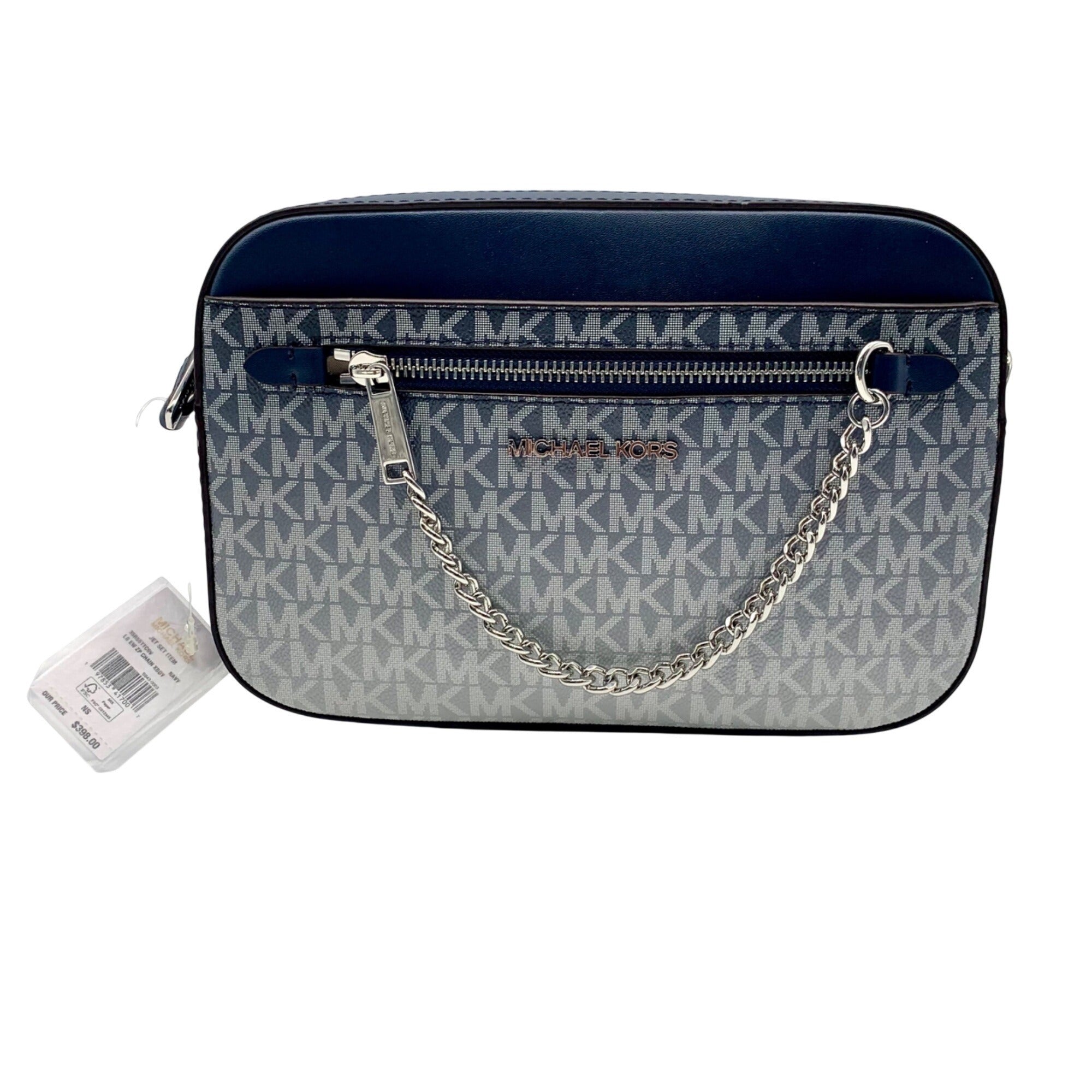 Michael Kors Blue Coated Canvas Jet Set Large Crossbody Bag
