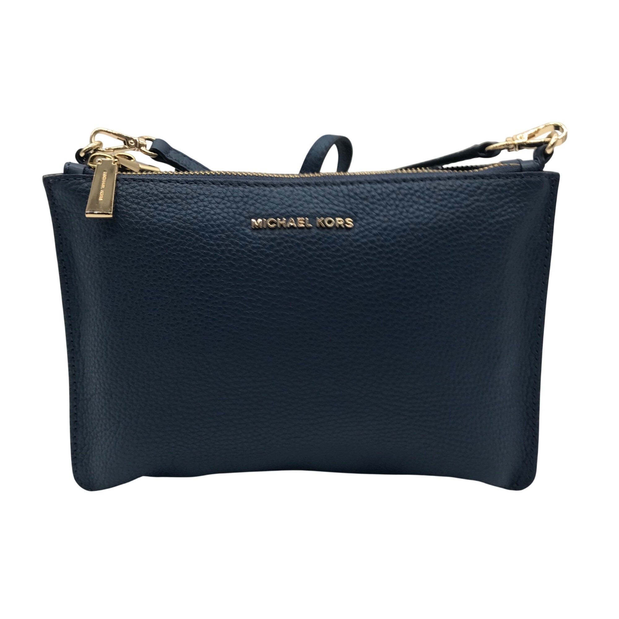 Michael Kors Blue Pebbled Leather Double Zip Crossbody Bag