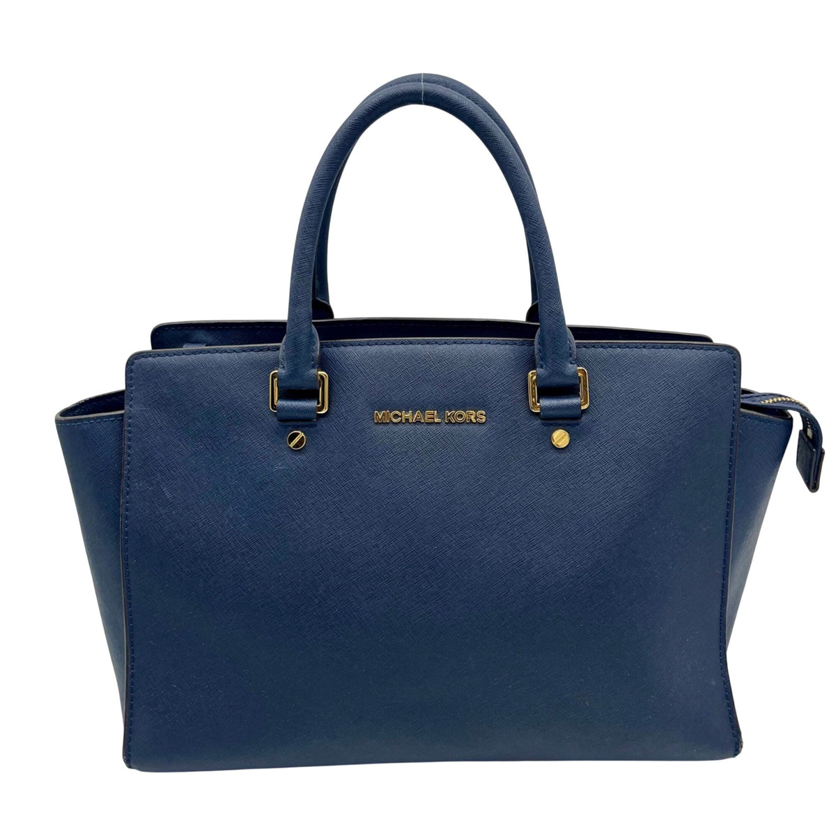 Michael Kors Blue Saffiano Leather Large Selma Zip-Top Satchel Bag 