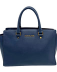 Michael Kors Blue Saffiano Leather Large Selma Zip-Top Satchel Bag 