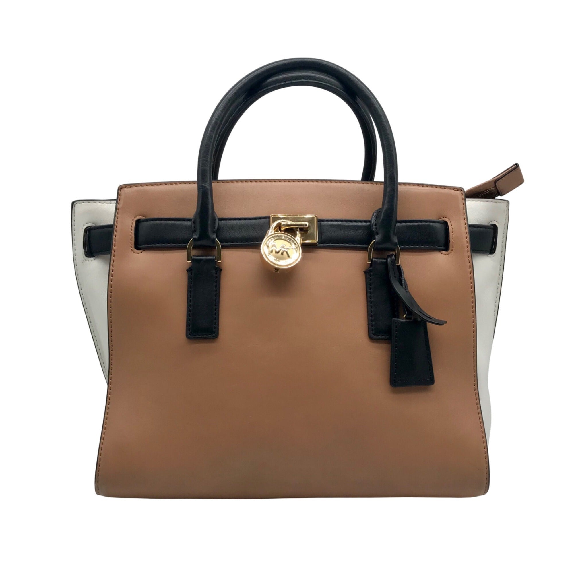 Michael Kors Brown And White Leather Hamilton Satchel Bag
