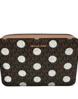 Michael Kors Brown Coated Canvas Jet Set Polka Dot Crossbody Bag 