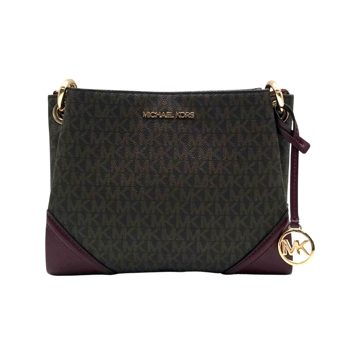 Michael Kors Brown Coated Canvas Triple-Compartment Crossbody
