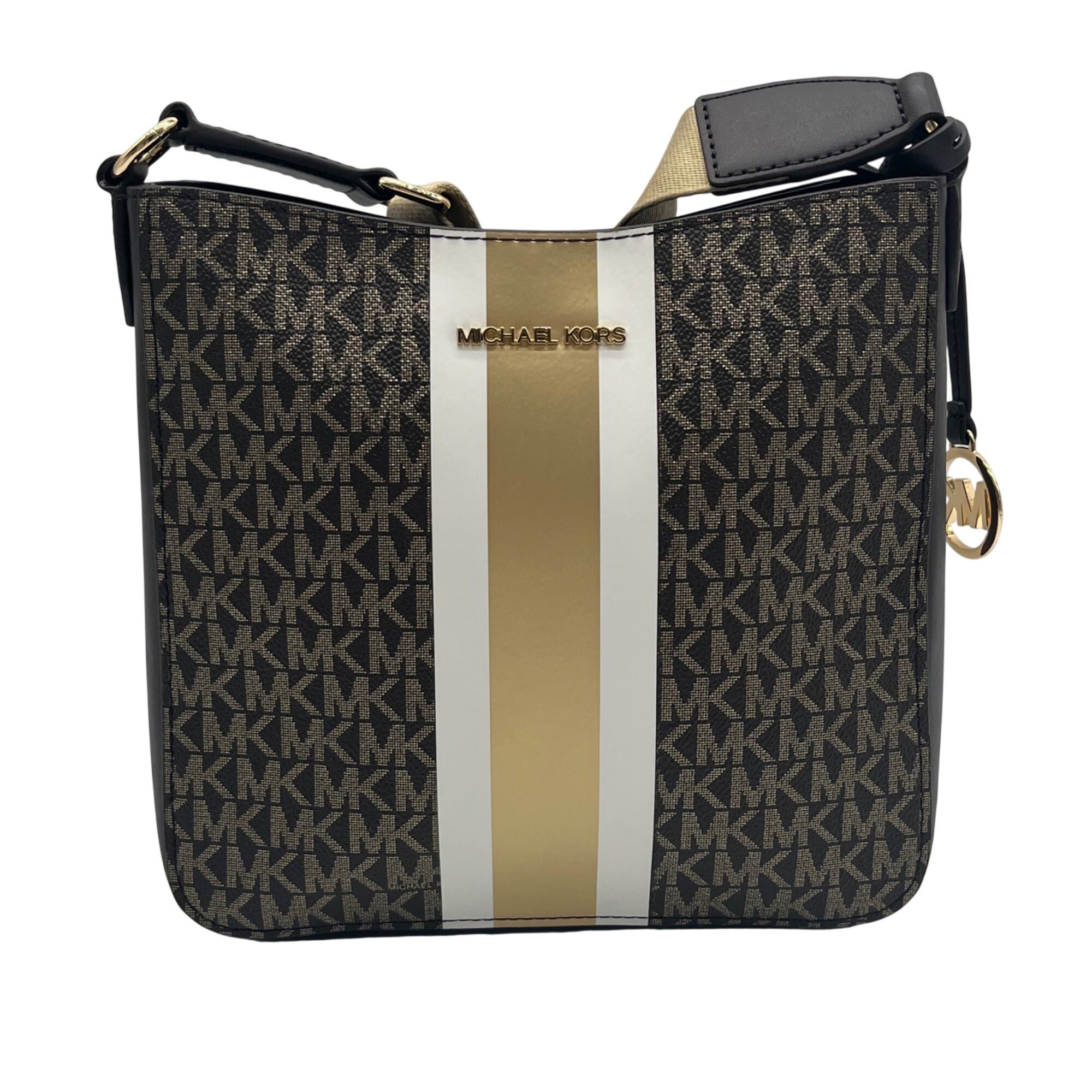 Michael Kors Brown Jet Set Signature Logo Stripe Crossbody