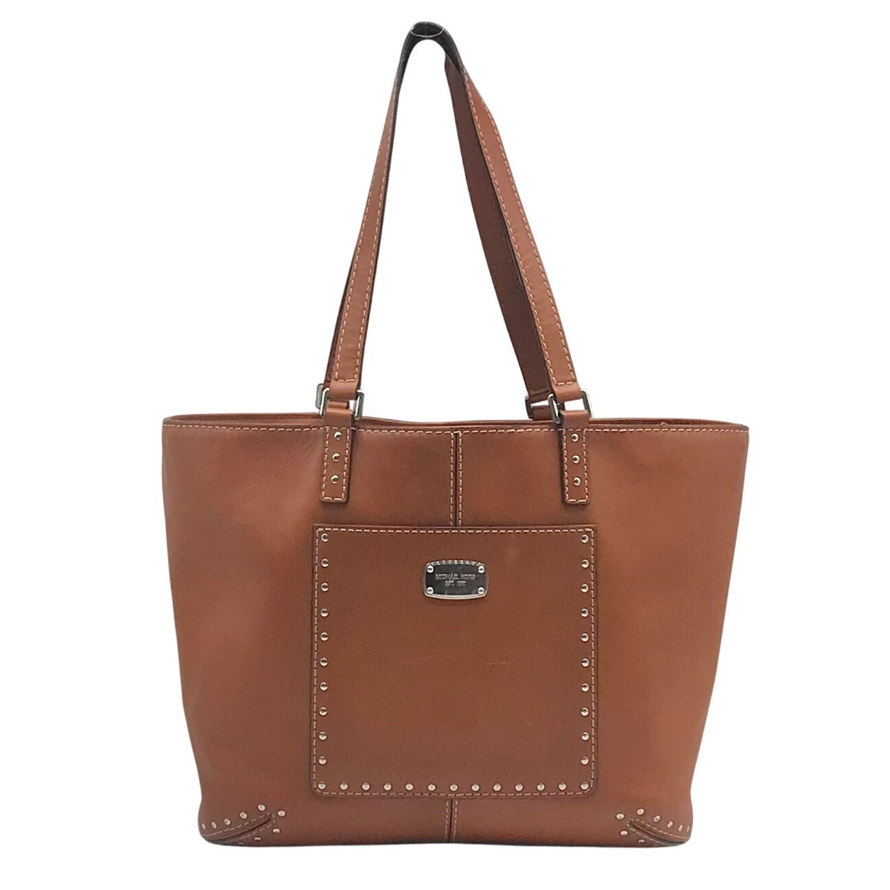 Michael Kors Brown Leather Astor Studded Zip Tote Bag