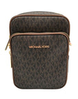Michael Kors Brown Monogram Canvas Jet Set Travel Crossbody Bag