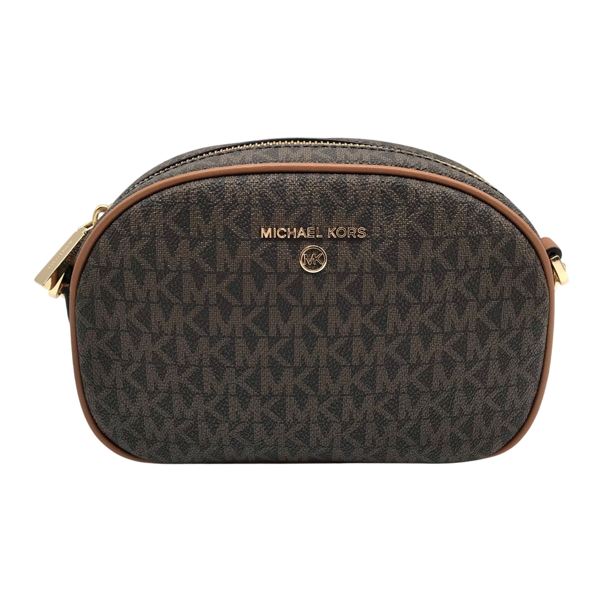 Michael Kors Brown Monogram Coated Canvas Jet Set Oval Crossbody