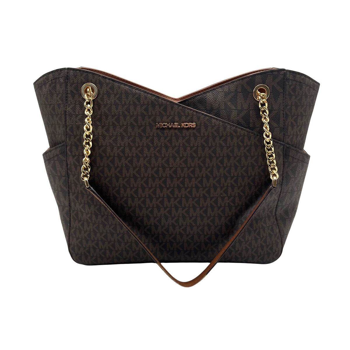 Michael Kors Brown Monogram Jet Set Large Travel Chain Shoulder Bag
