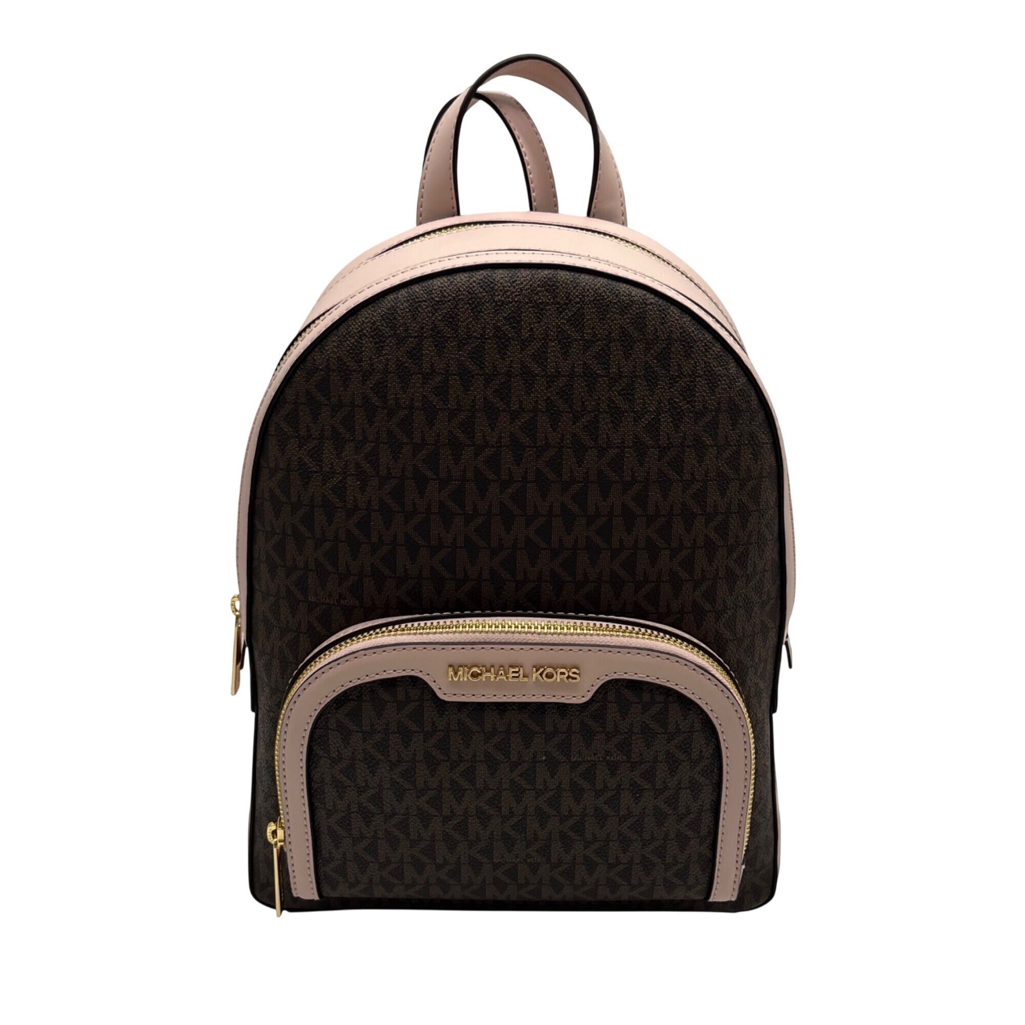 Michael Kors Brown &amp; Pink Monogram Coated Canvas Jaycee Backpack