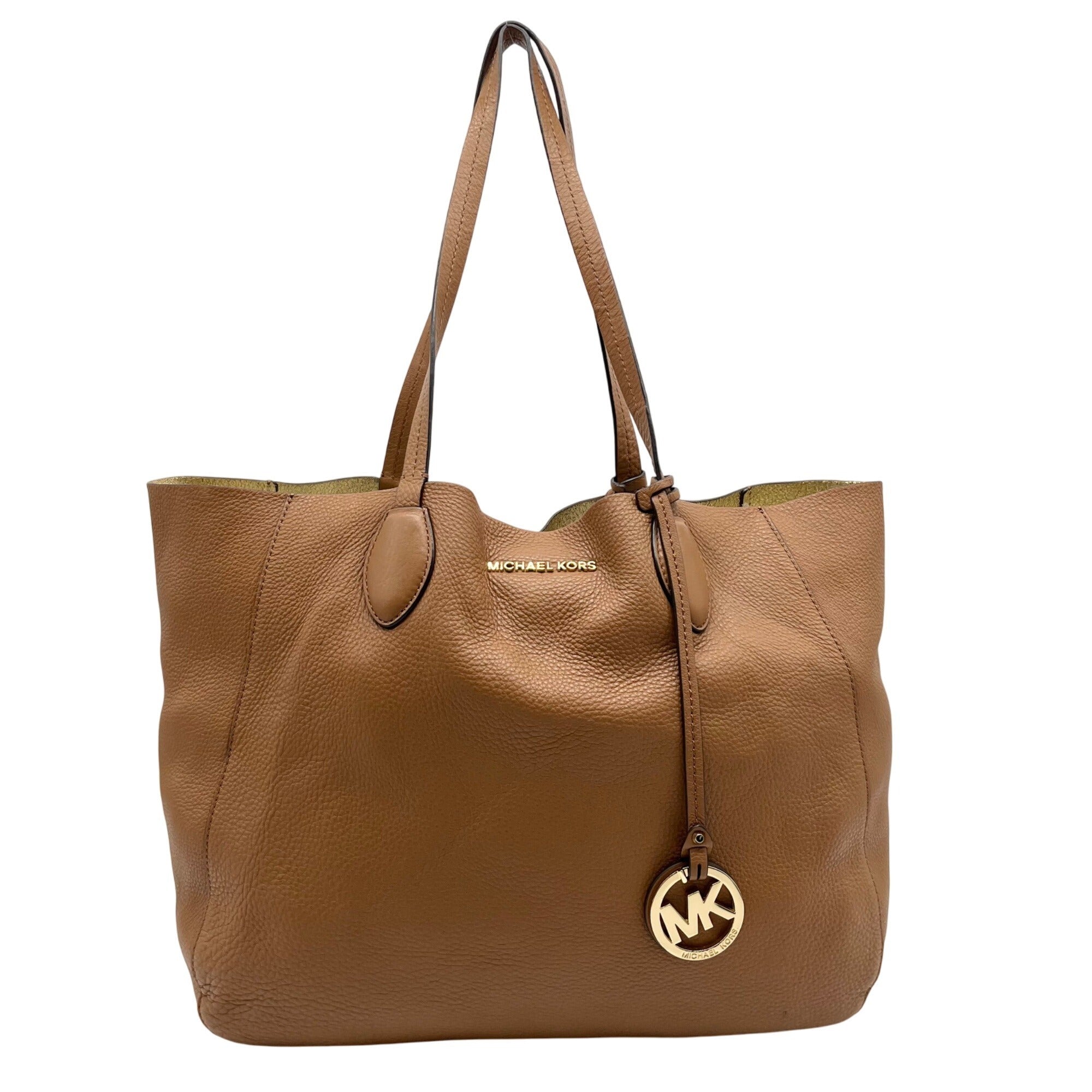 Michael Kors Camel Pebbled Leather Mae Reversible Tote Bag