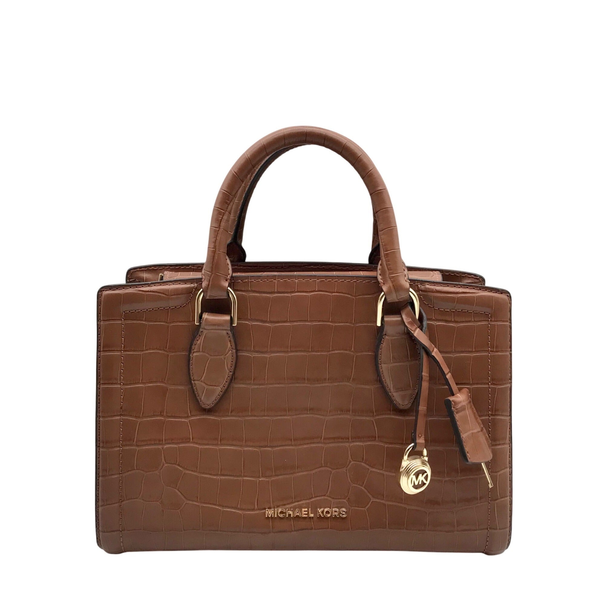Michael Kors Chestnut Croc Embossed Leather Zoe Convertible Satchel