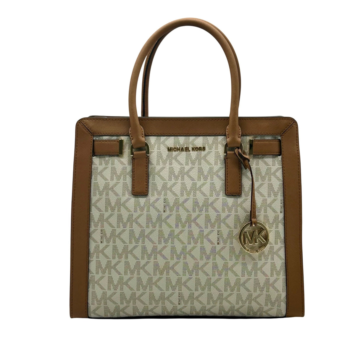 Michael Kors Cream And Brown Signature Coated Canvas Large Satchel