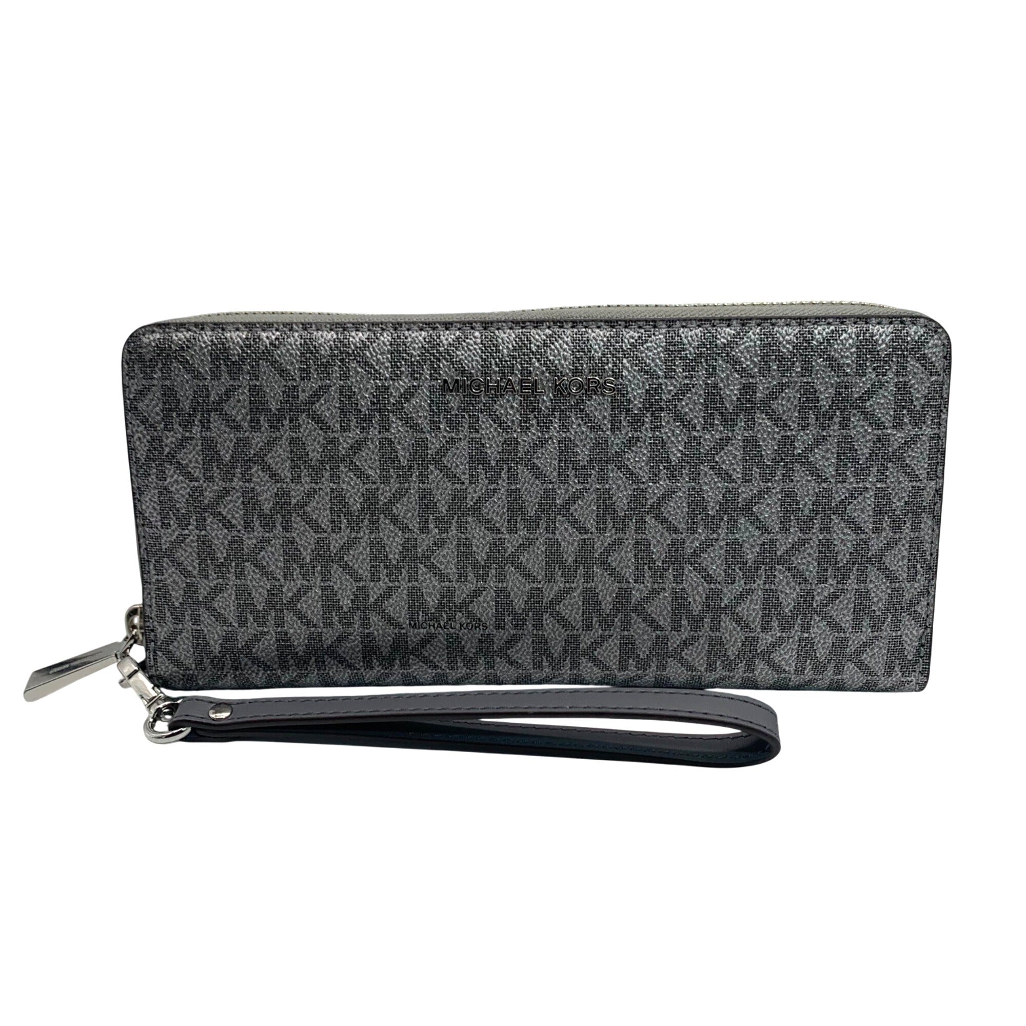 Michael Kors Dark Silver Monogram Jet Set Wristlet
