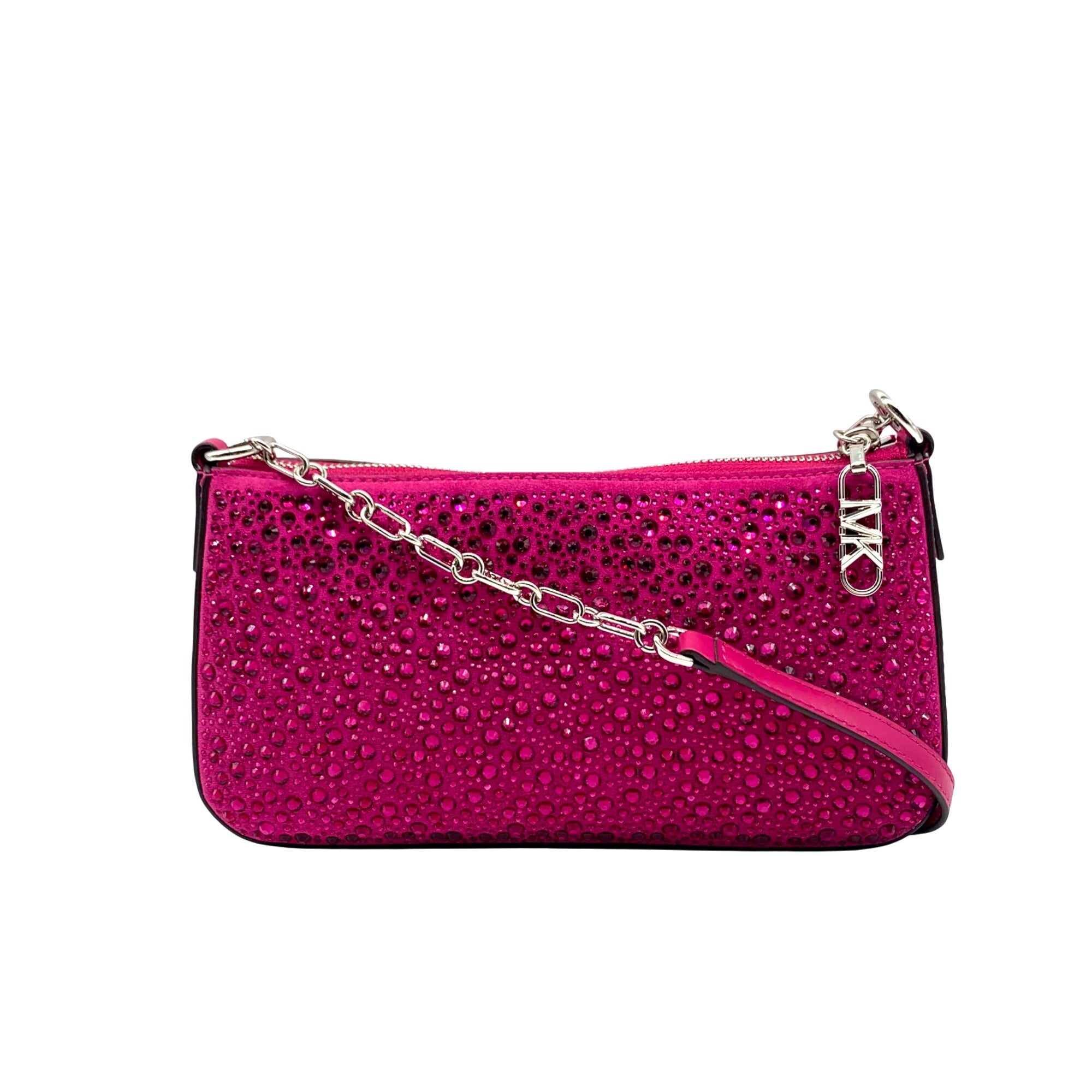 Michael Kors Empire Medium Pink Embellished Suede Chain Link Pouchette Bag 