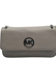 Michael Kors Gray Leather Fulton Shoulder Flap Crossbody Bag