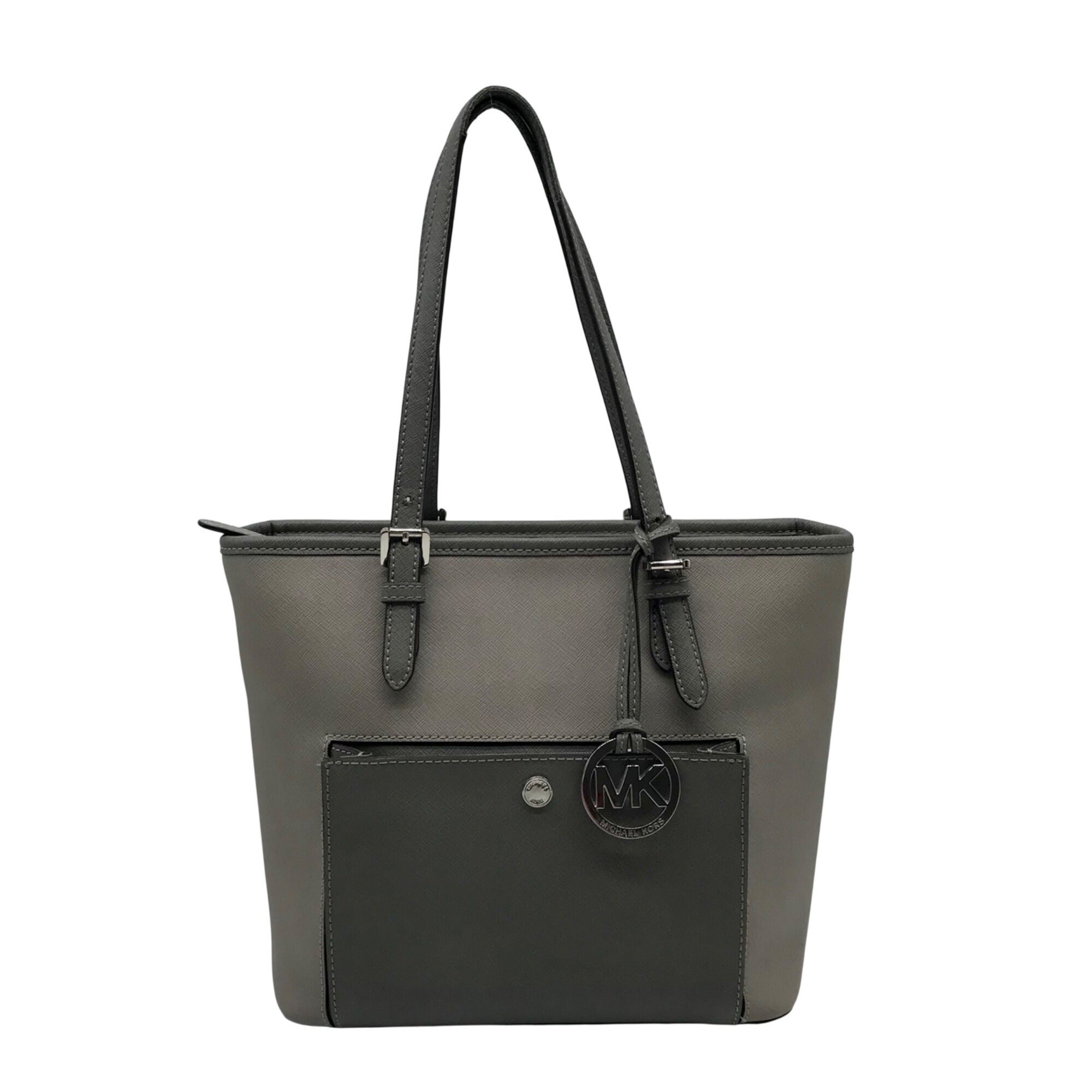 Michael Kors Gray Saffiano Leather Jet Set Pocket Tote Bag