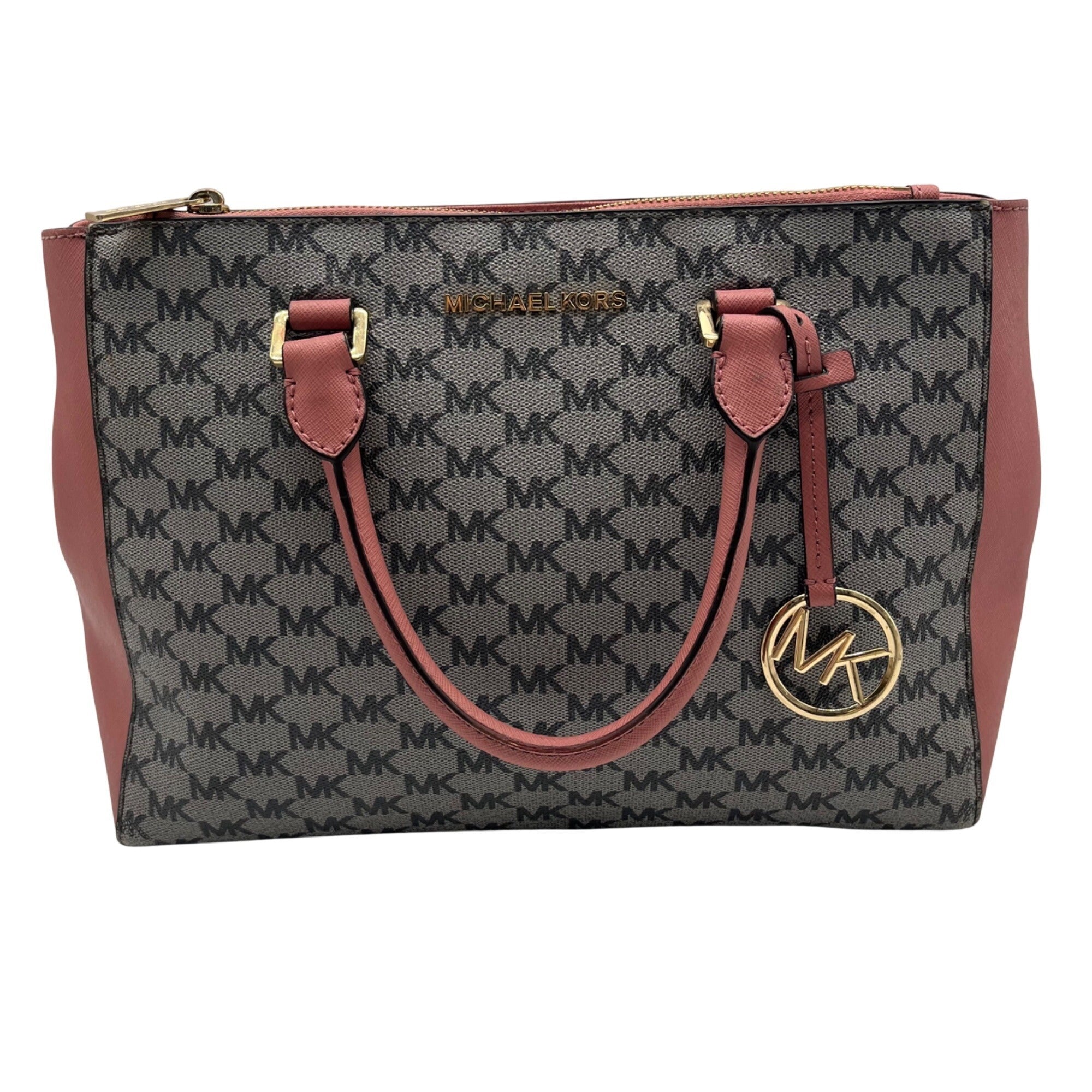 Michael Kors Grey &amp; Pink Coated Canvas Satchel Bag