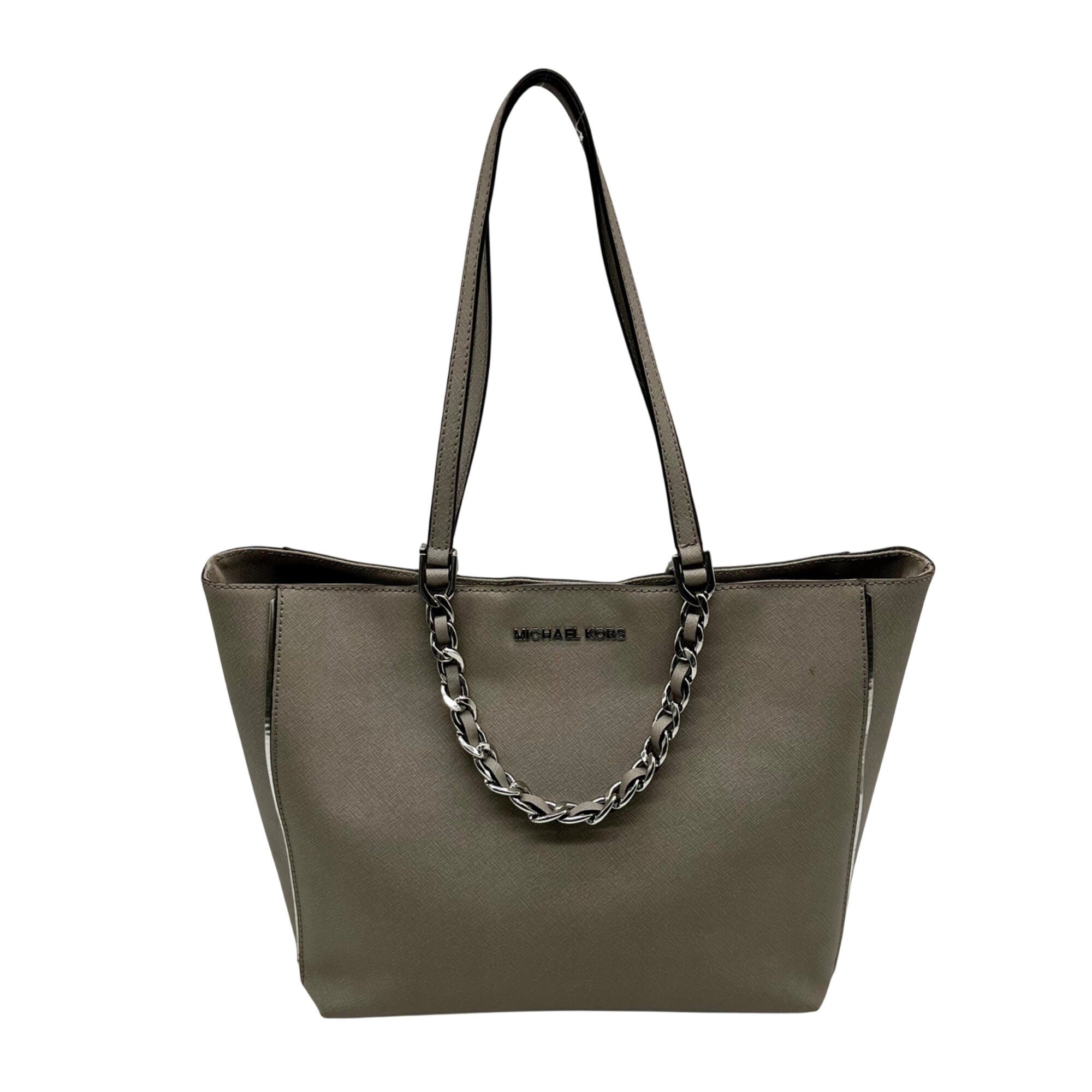Michael Kors Grey Saffaino Leather Harper Chain Tote Bag