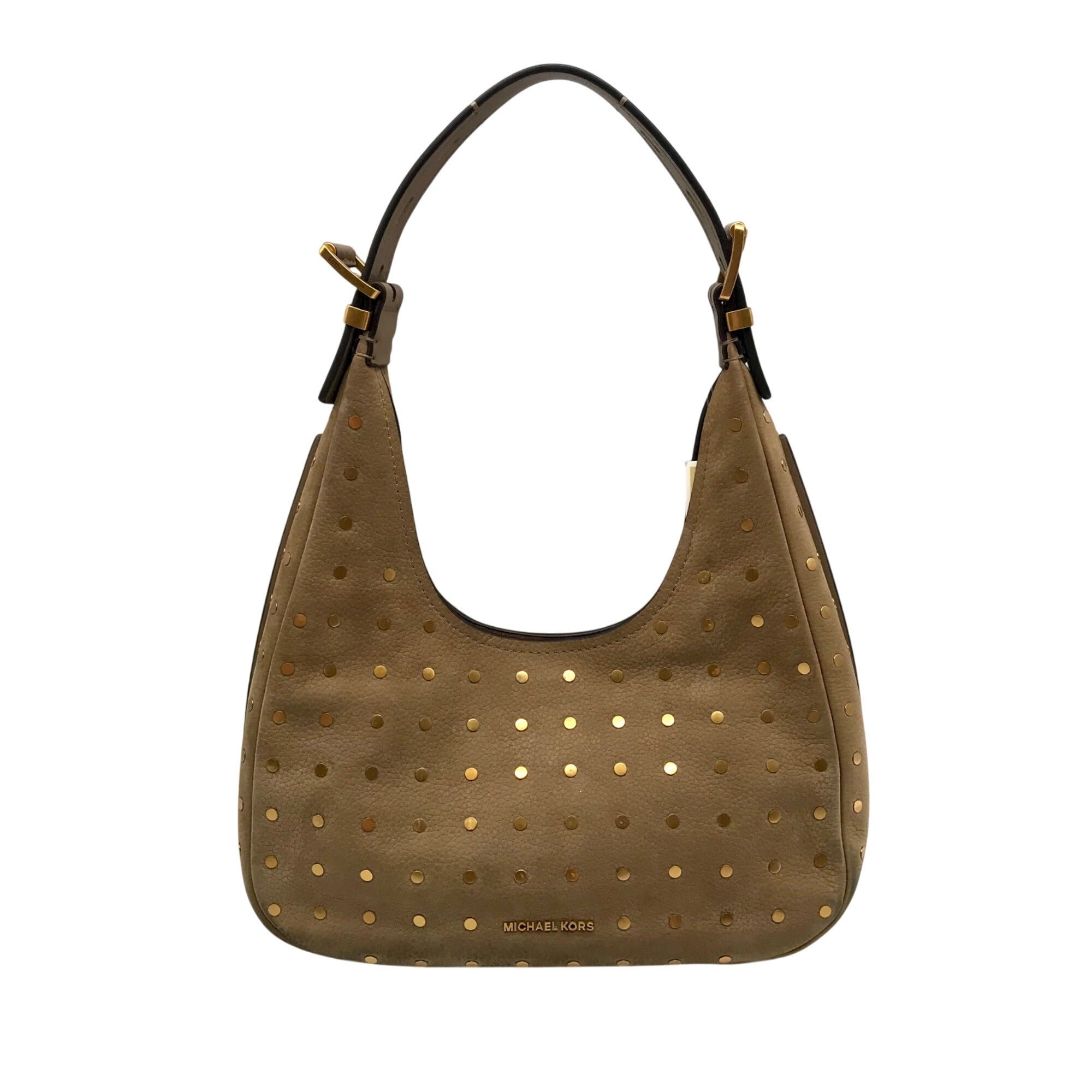 Michael Kors Husk Pebbled Leather Studded Nolita Hobo Shoulder Bag