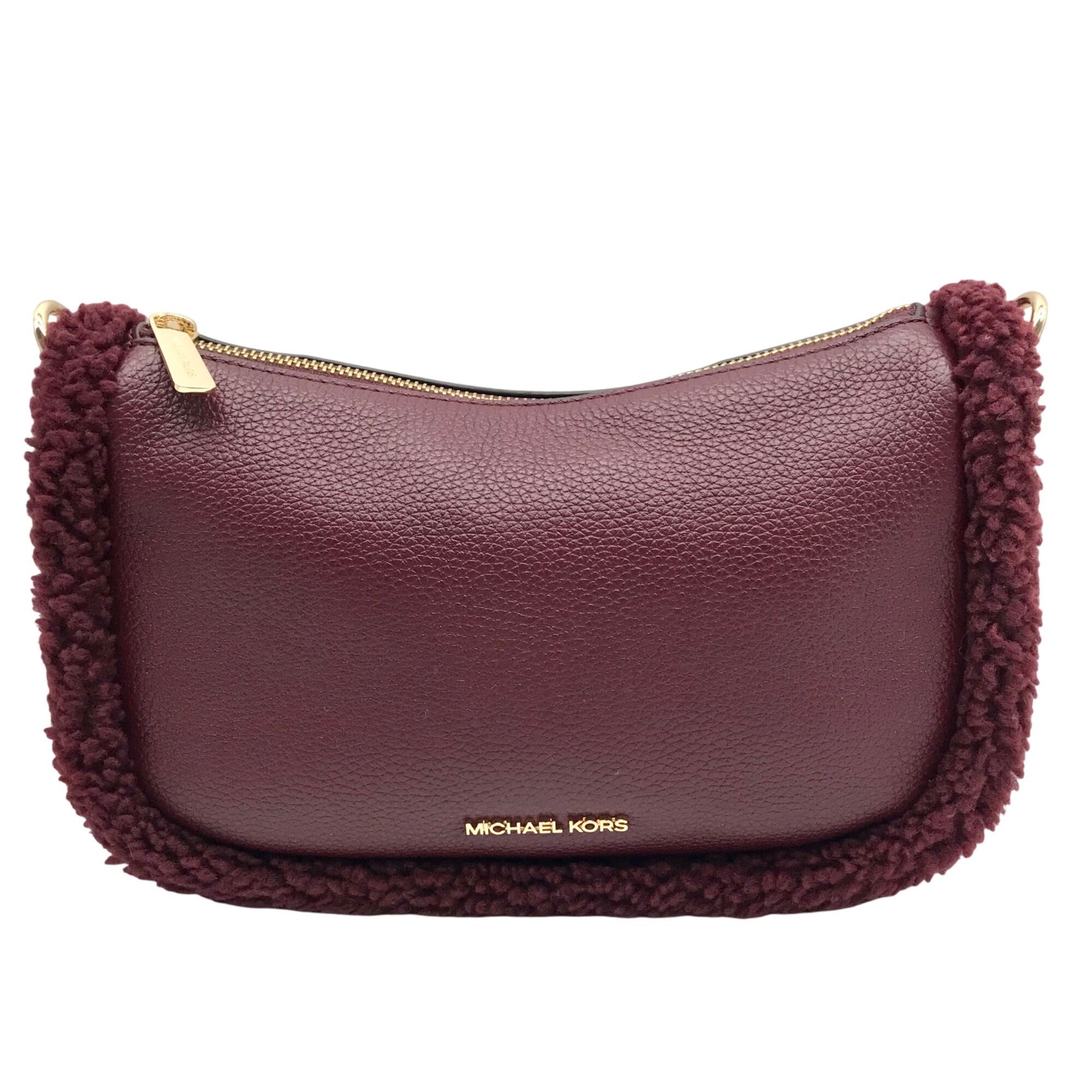 Michael Kors Oxblood Pebbled Leather Carmela Pouchette Crossbody Bag 