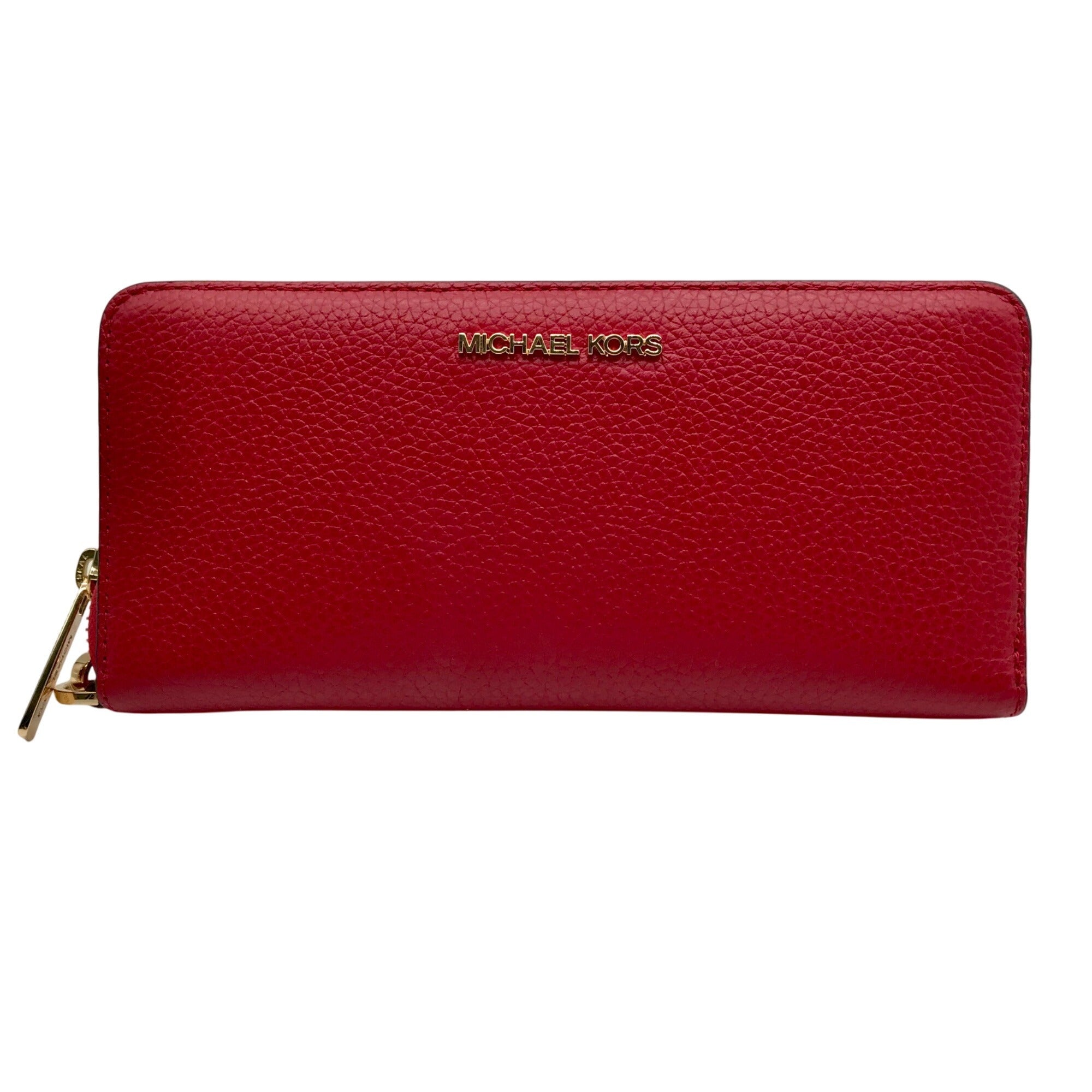 Michael Kors Red Pebbled Leather Jet Set Continental Wristlet 