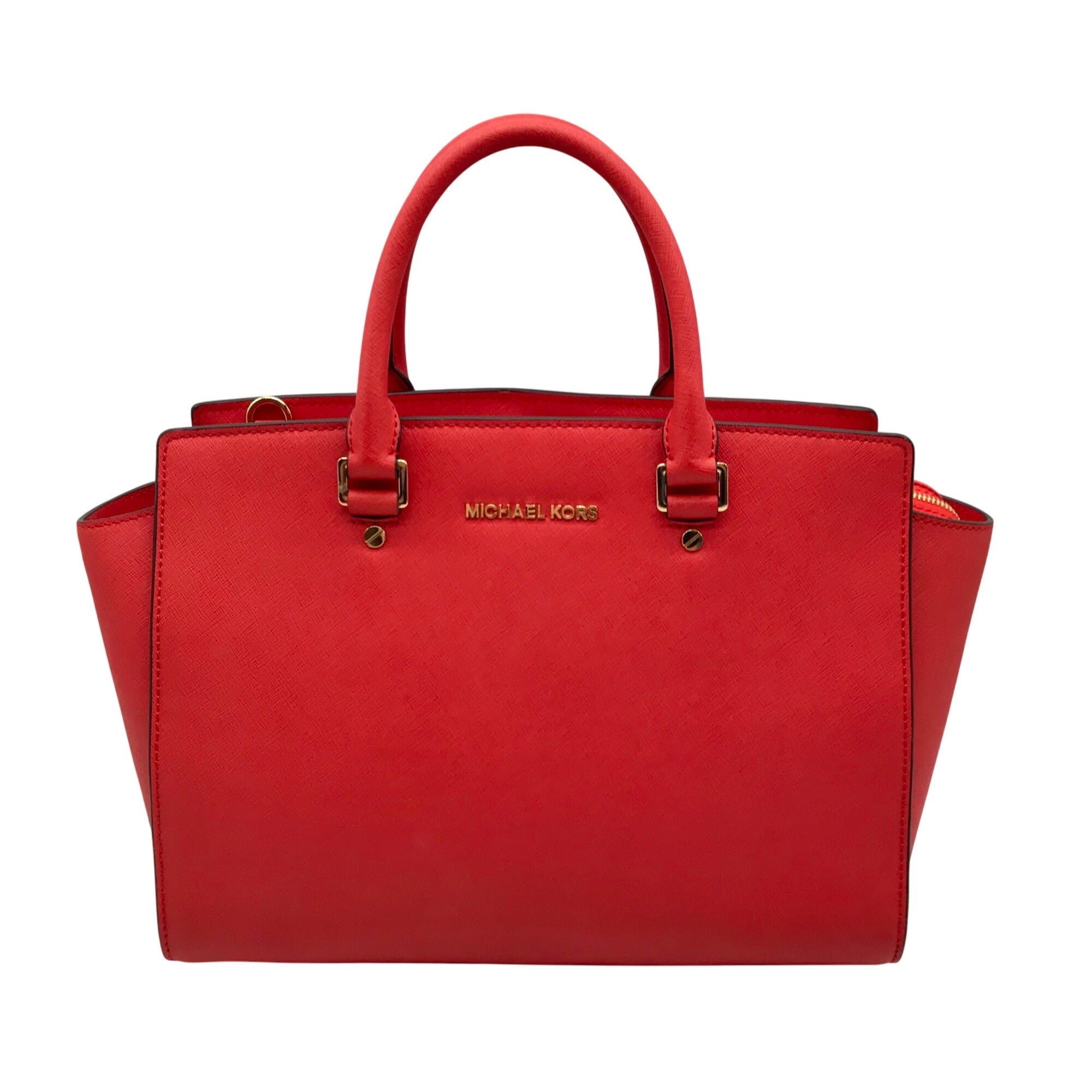Michael Kors Red Saffiano Leather Selma Convertible Satchel Bag