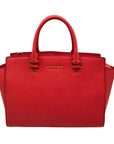 Michael Kors Red Saffiano Leather Selma Convertible Satchel Bag
