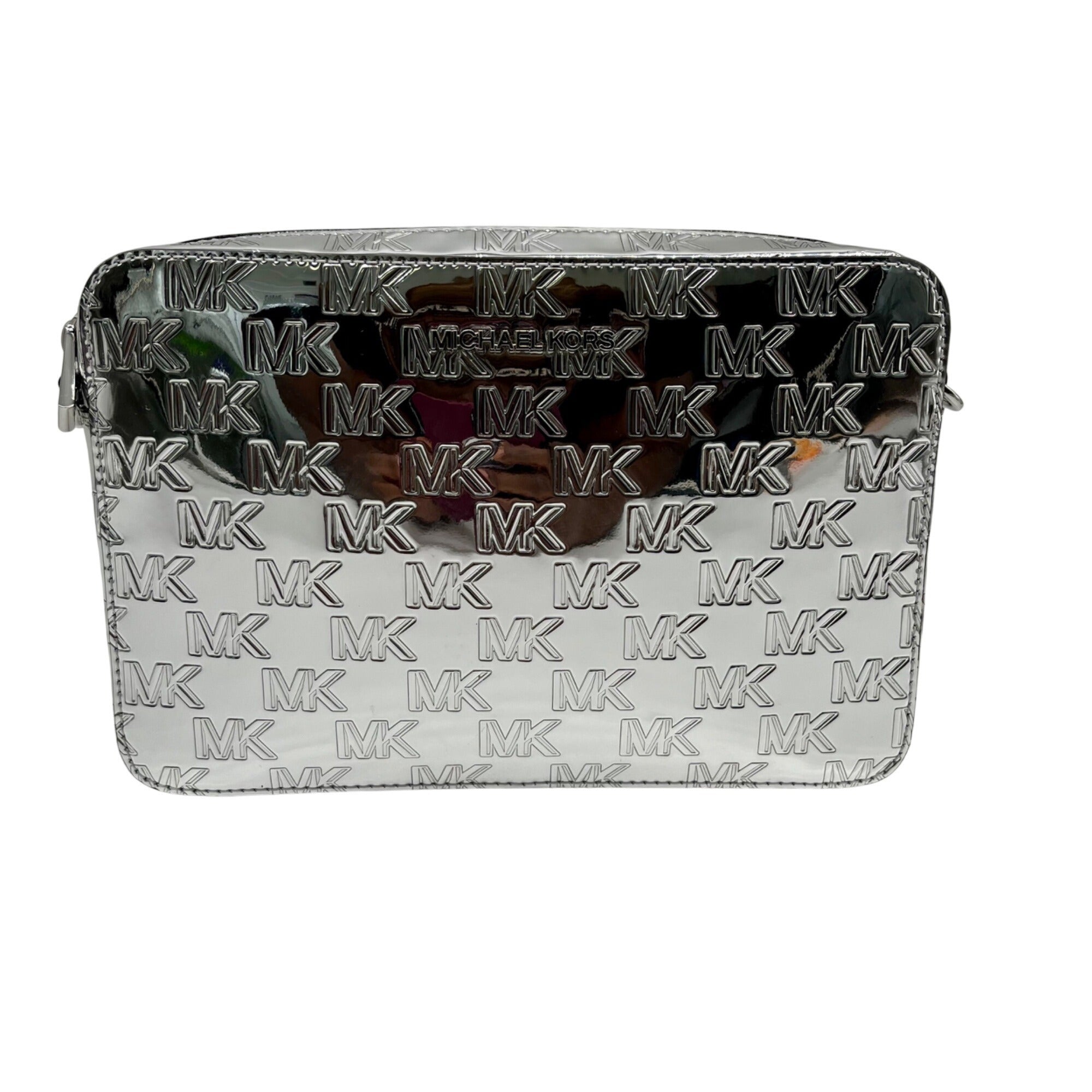 Michael Kors Silver Coated Canvas Jet Set Large East West Crossbody Bag