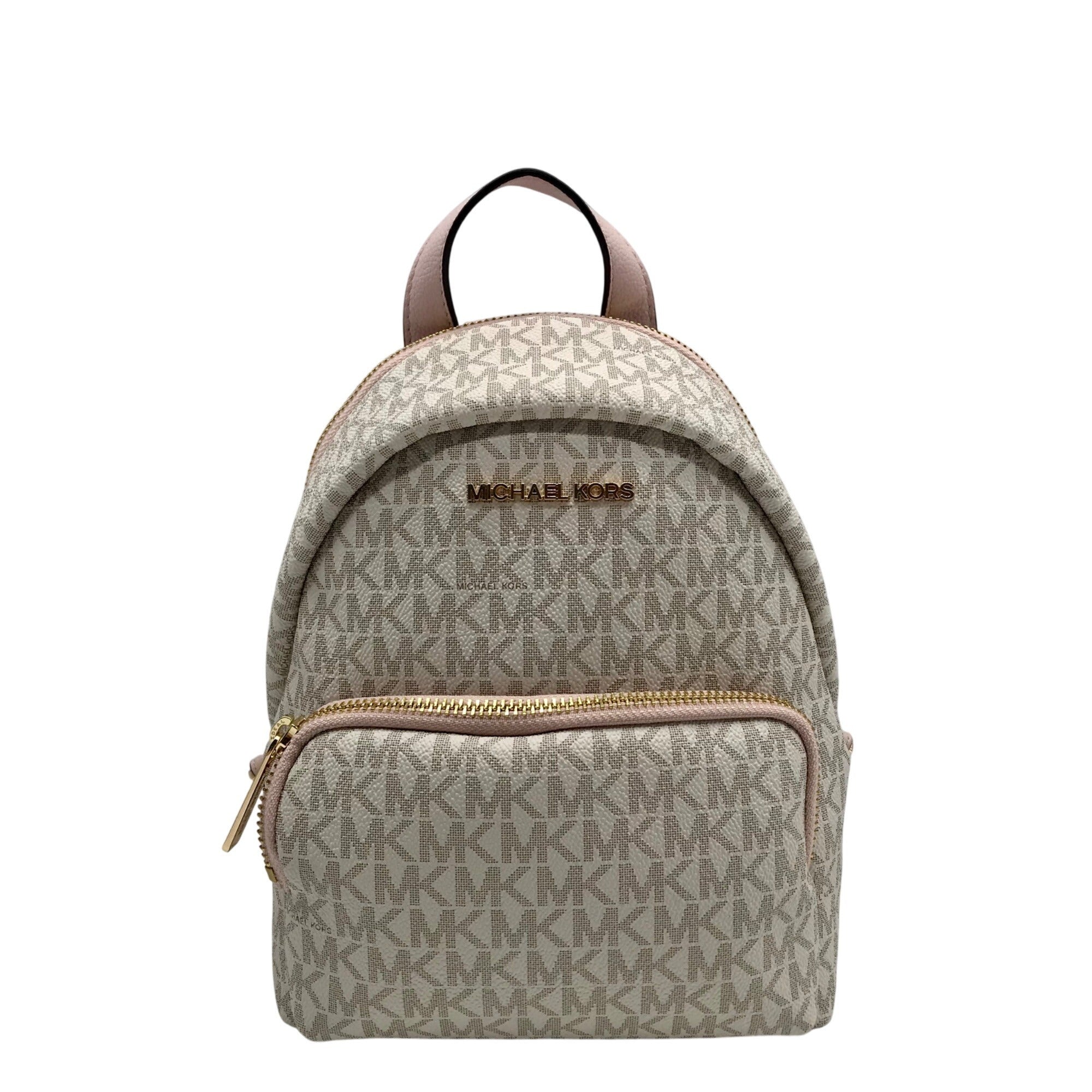 Michael Kors Vanilla And Pink Monogram Logo Erin Backpack Bag